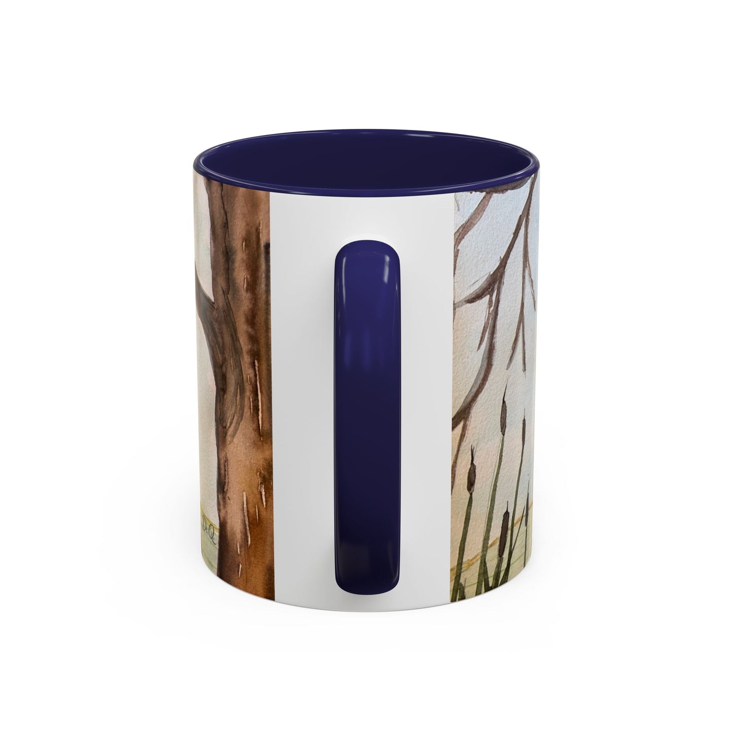 Green Heron Watercolor Accent Coffee Mug — Nature Bird Watercolor (11/15oz)