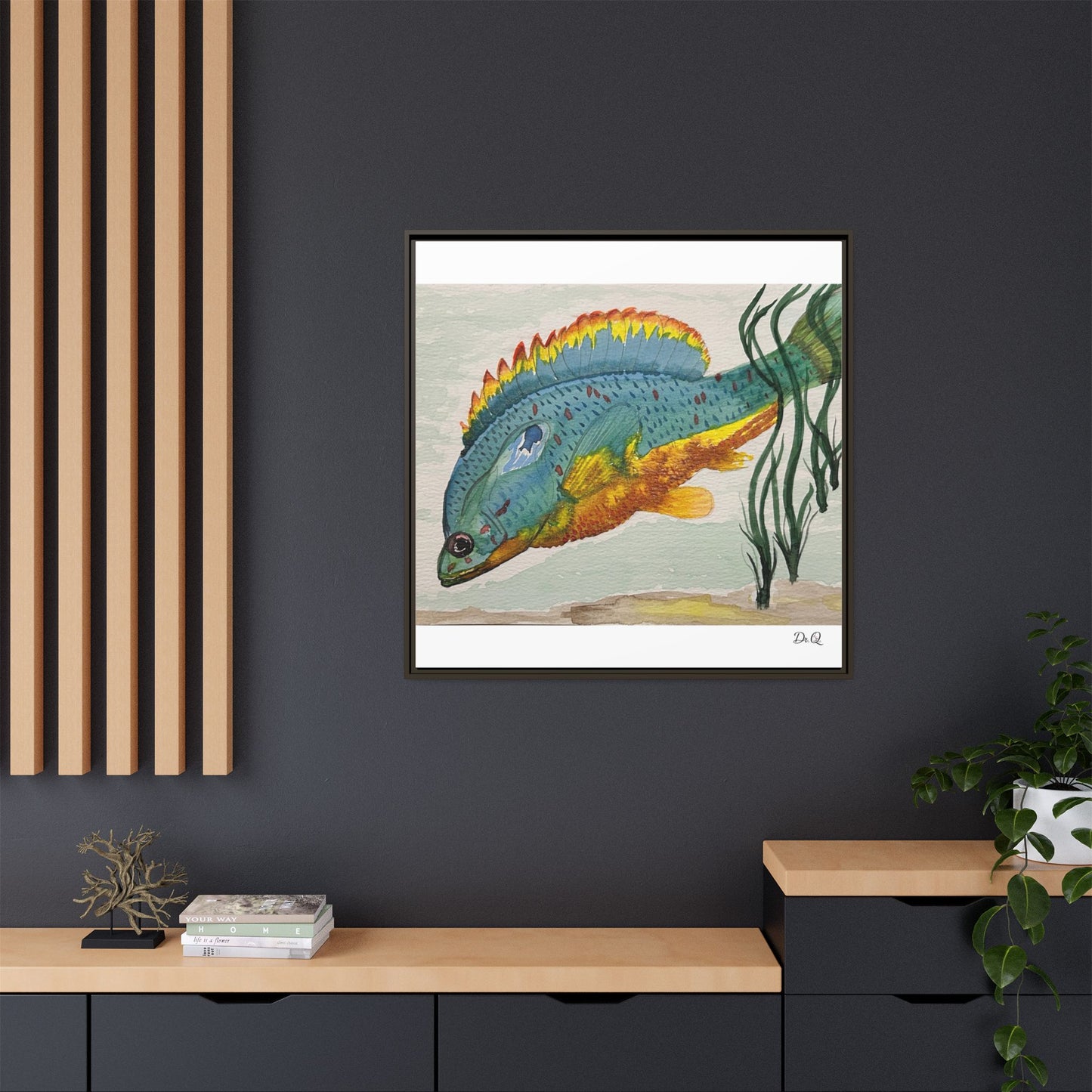 Texas Spotted Sunfish Watercolor Wall Art - Framed Matte Canvas