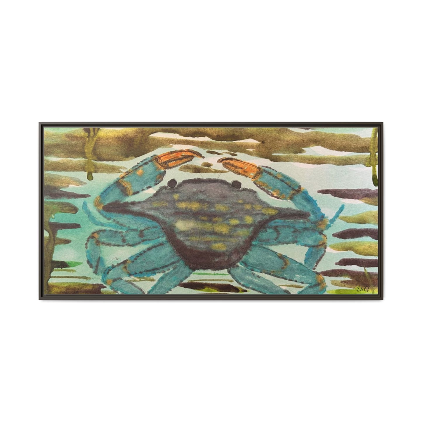 Blue Crab Coastal Art Print — Matte Framed Canvas