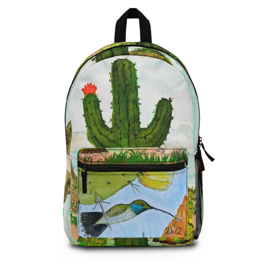 Cactus & Hummingbird Backpack – Watercolor Desert Nature School Bag