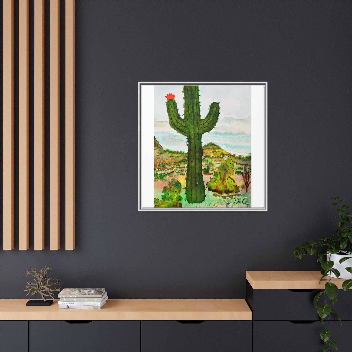 Framed Cactus Canvas Print — Desert Watercolor Wall Art
