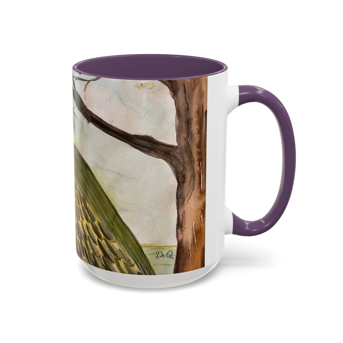 Green Heron Watercolor Accent Coffee Mug — Nature Bird Watercolor (11/15oz)