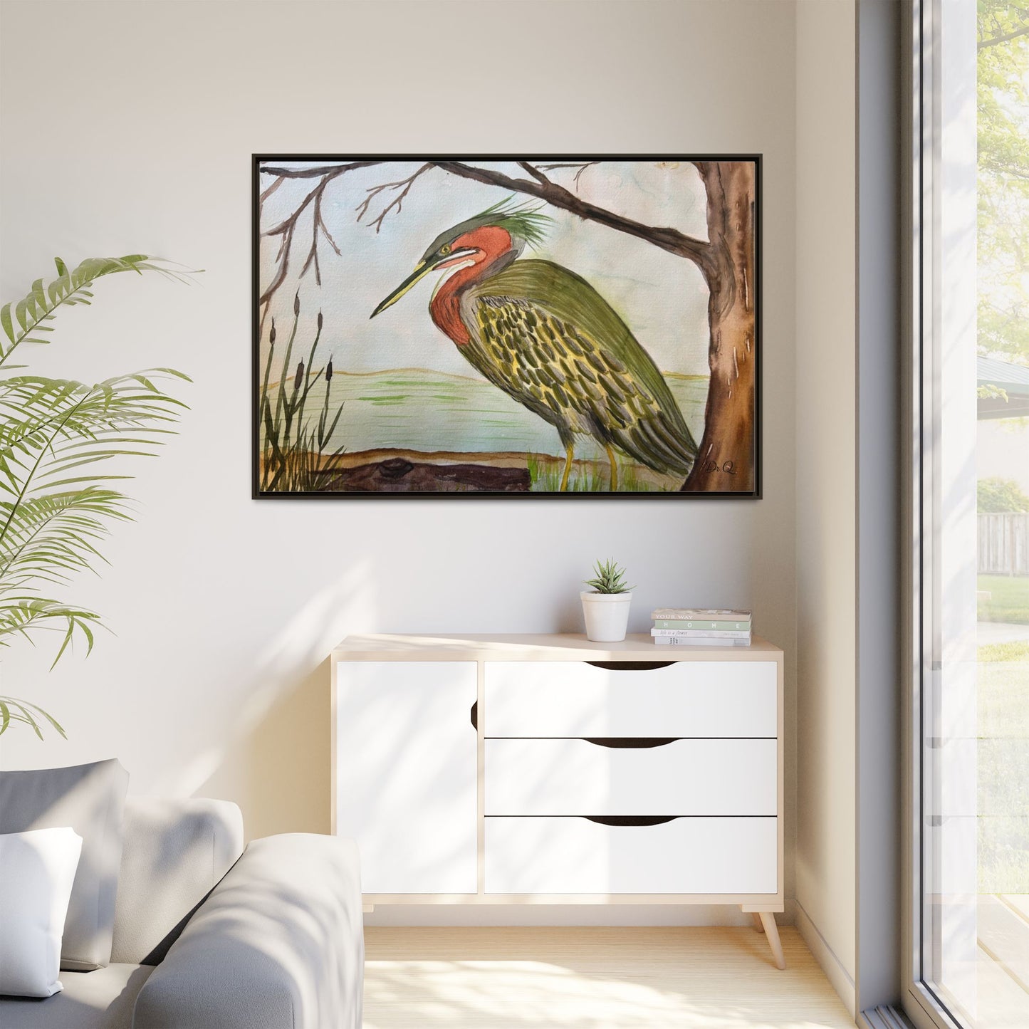 Green Heron Wetlands Print on Canvas