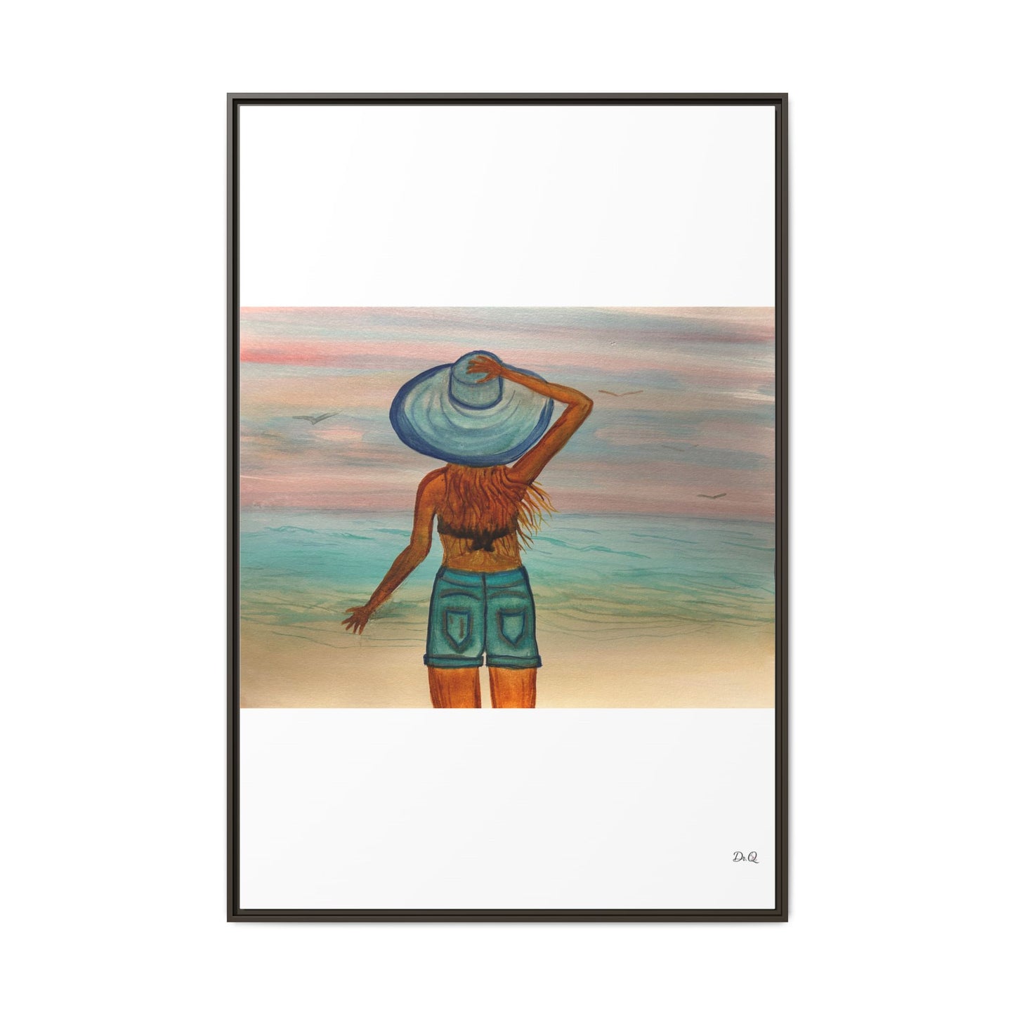 " My Sweet Girl" at the Beach Vibes Framed Canvas Art - Summer Sunset Decor