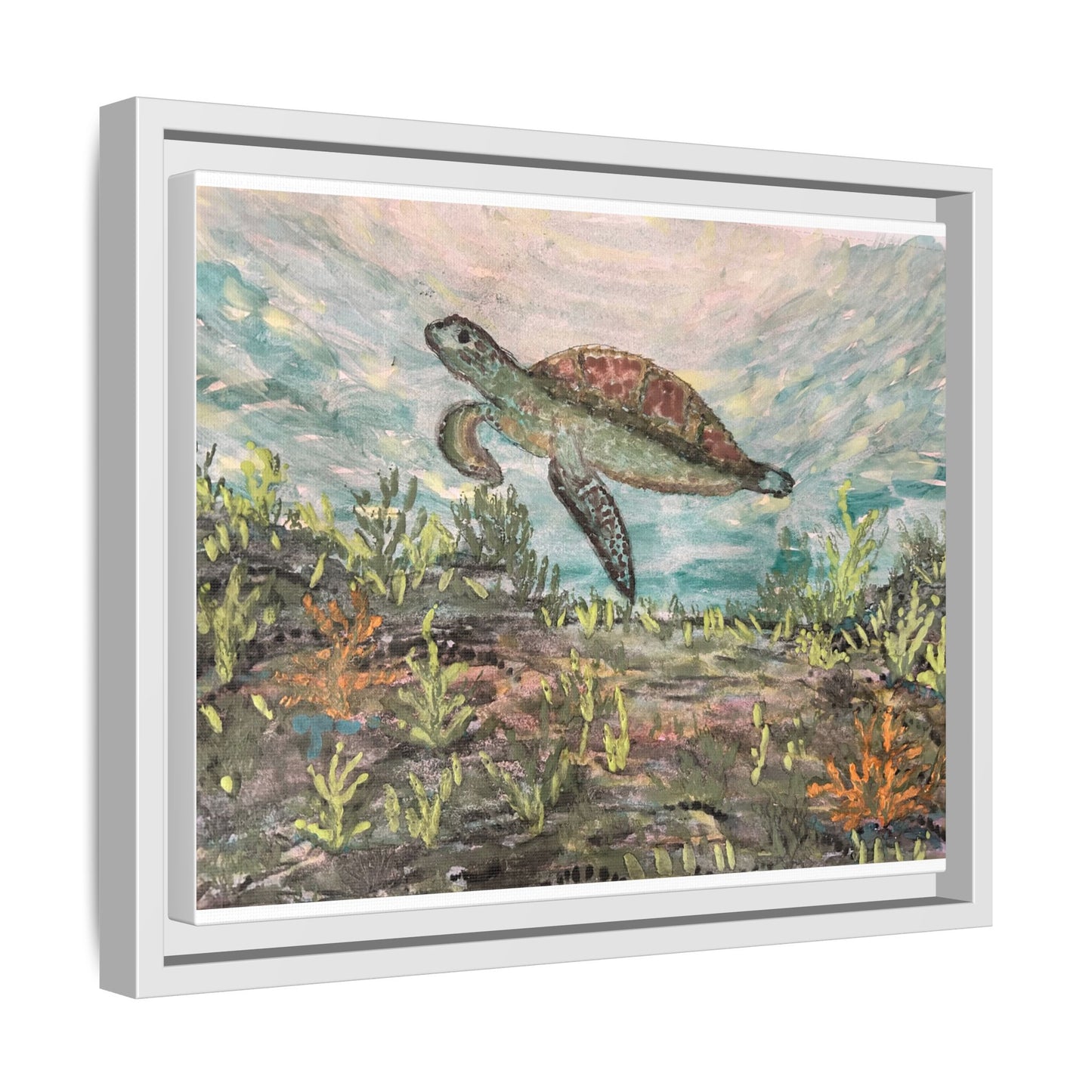 Sea Turtle Matte Canvas, Framed (Multi-color)