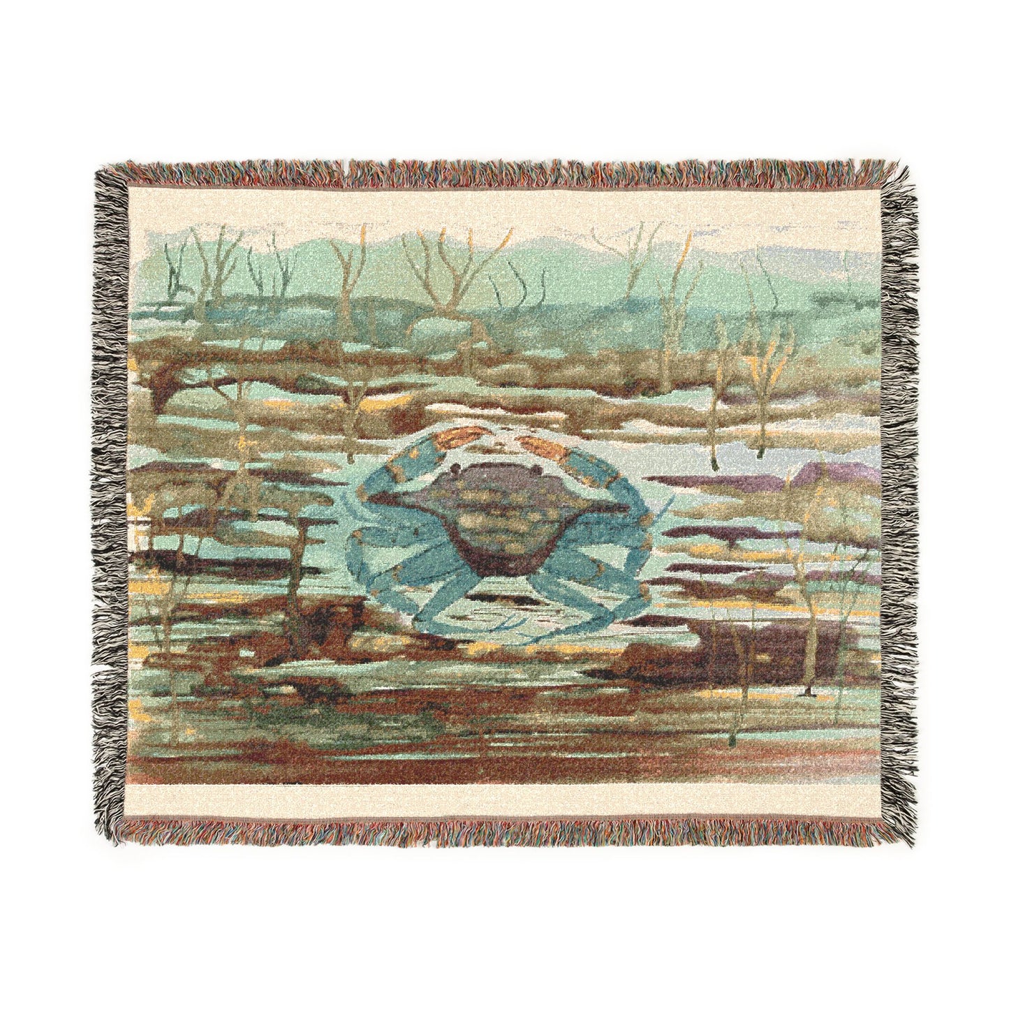 Blue Crab Coastal Woven Blanket – Nautical Beach Throw for Ocean Lovers