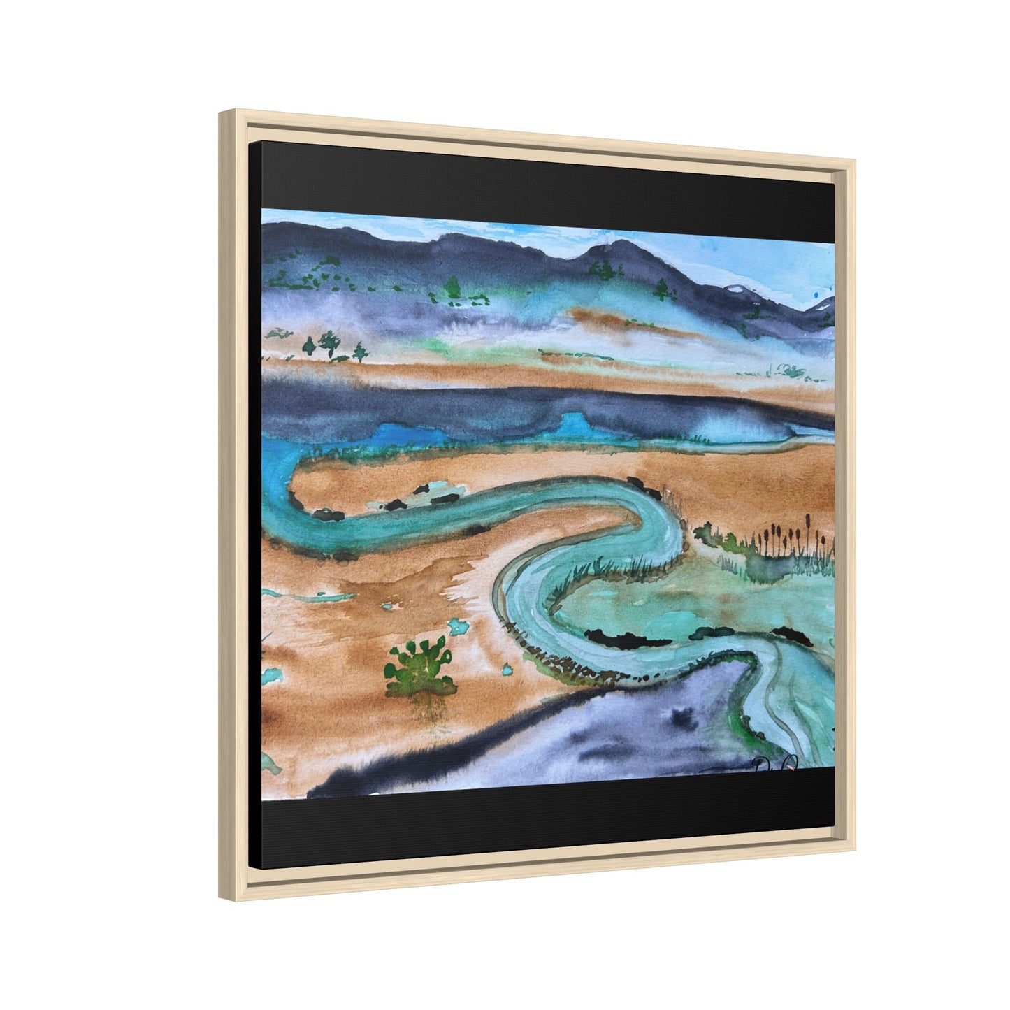Winding River by Dr. Q - Framed Matte Canvas Watercolor Wall Art