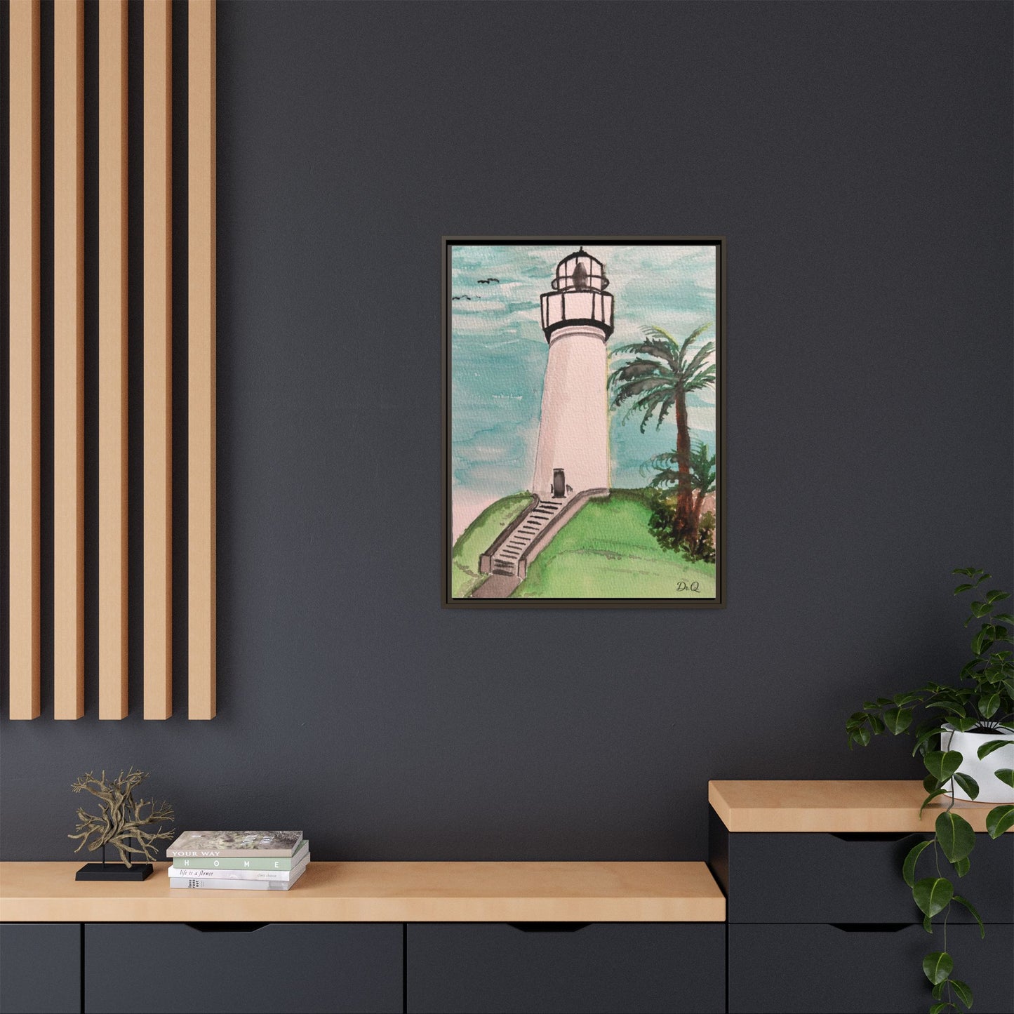 Lighthouse Palm Matte Framed Canvas Print