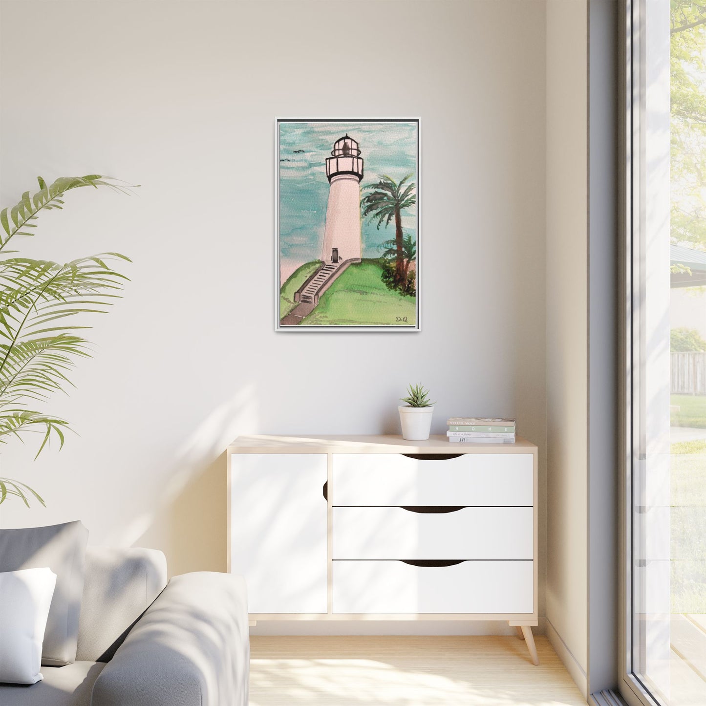 Lighthouse Palm Matte Framed Canvas Print