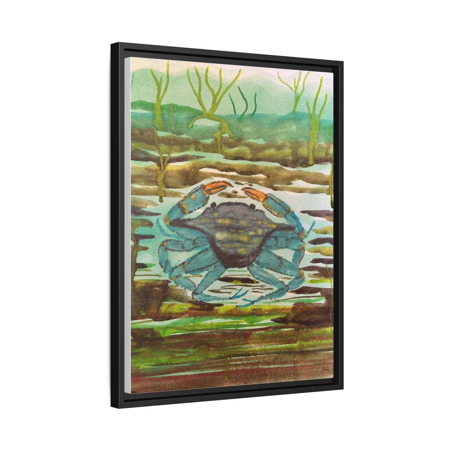 Blue Crab Coastal Art Print — Matte Framed Canvas