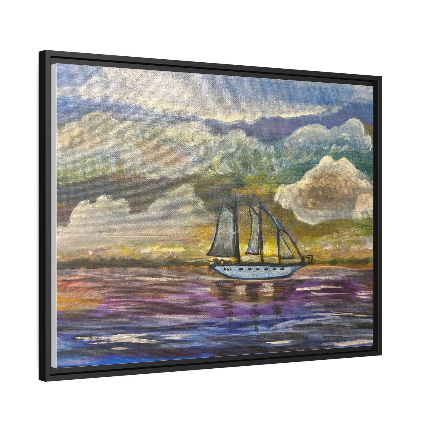 Dark Storm Sailboat Matte Canvas, Black Frame