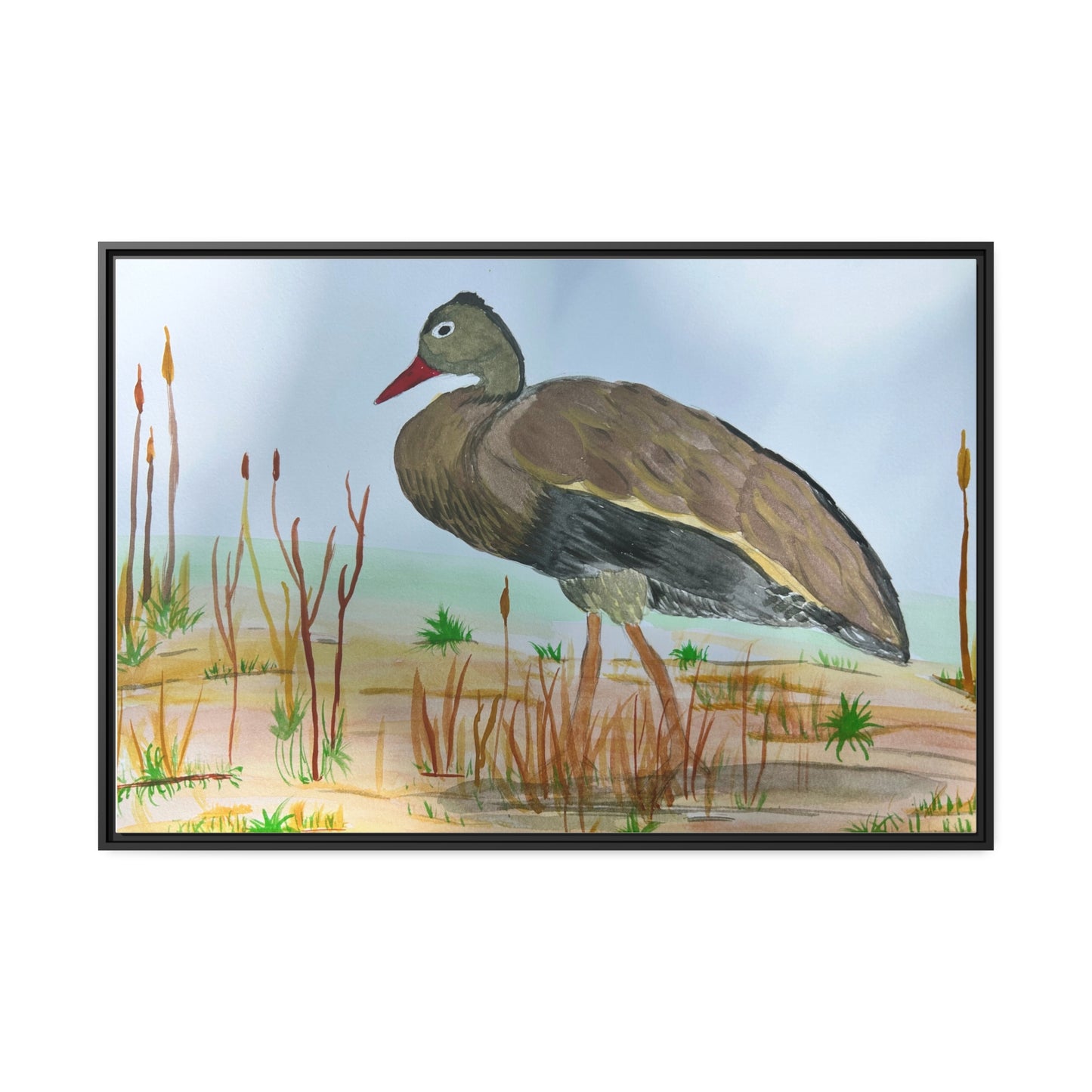 Black Bellied Whistling Duck Matte Canvas, Black Frame