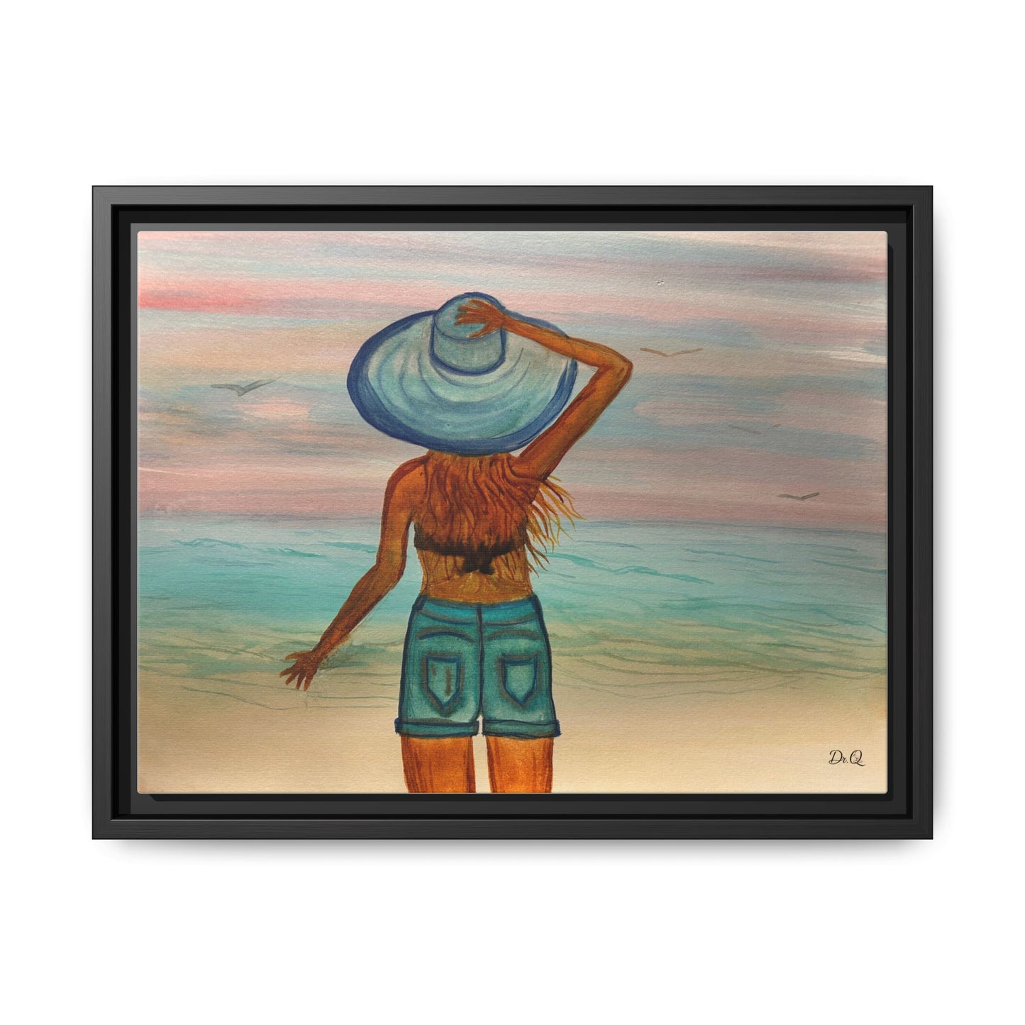 " My Sweet Girl" at the Beach Vibes Framed Canvas Art - Summer Sunset Decor