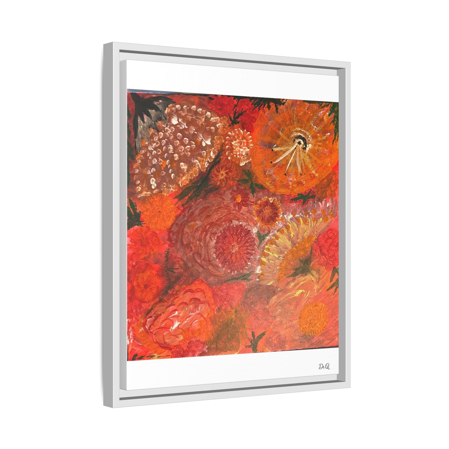 "Floral Burst" Abstract Red Floral Matte Canvas Framed Wall Art