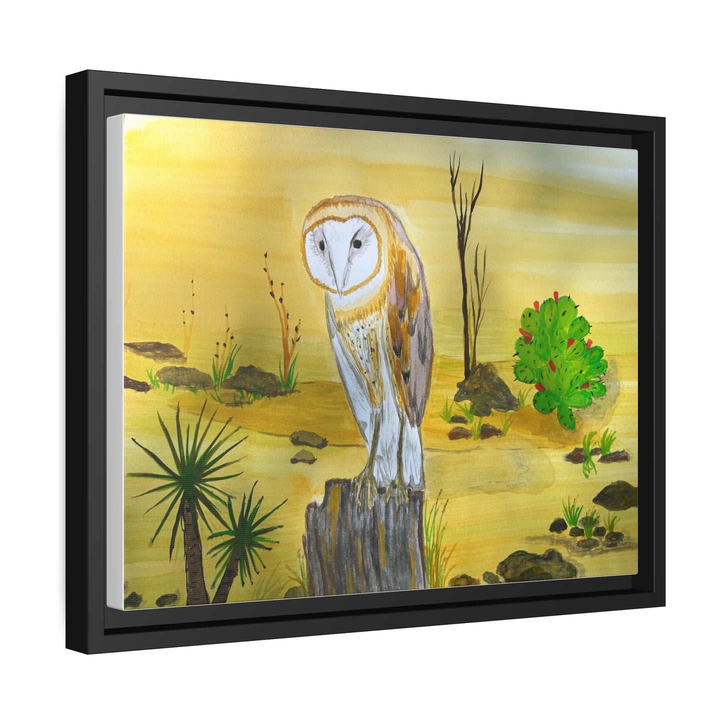 Barn Owl Matte Canvas, Black Frame