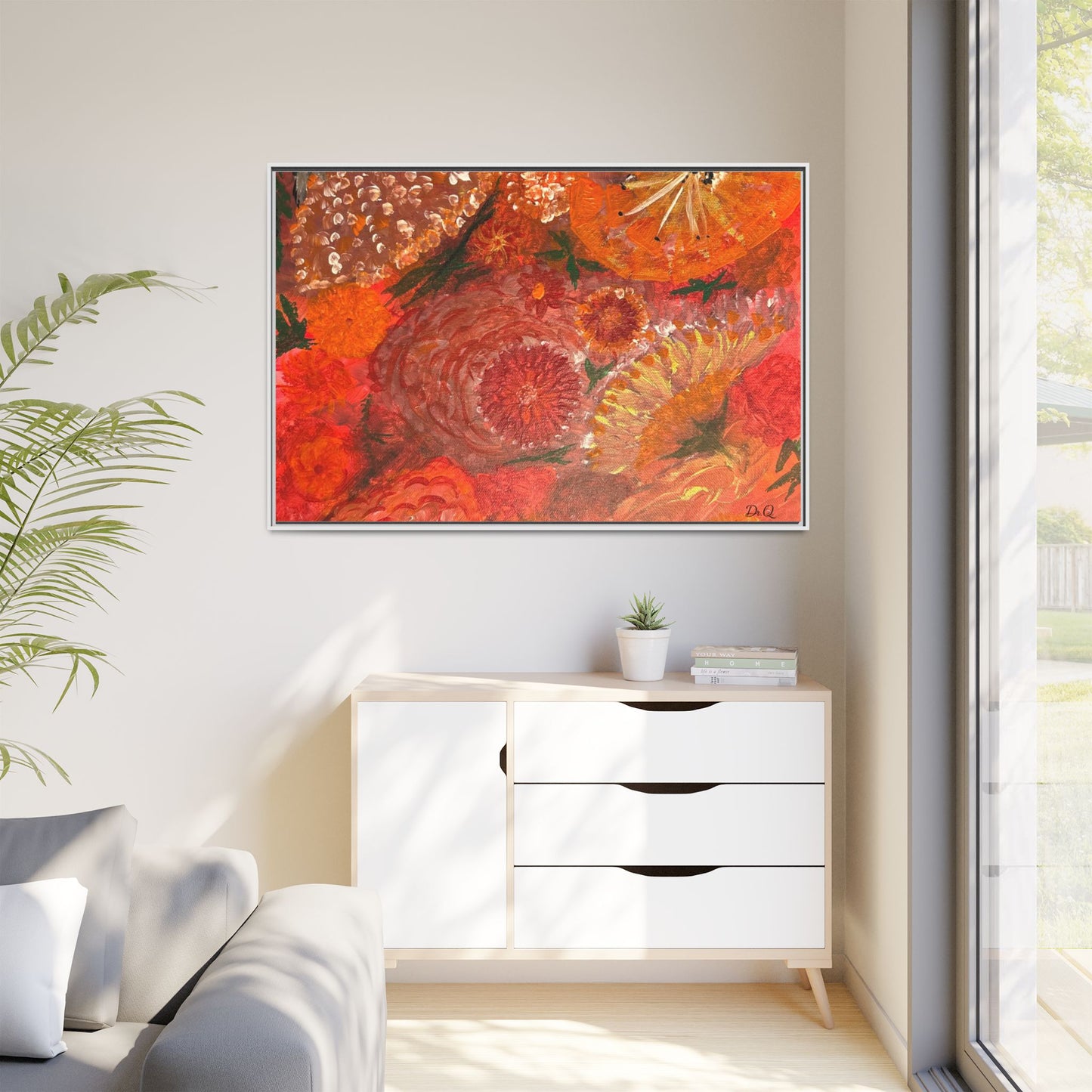 "Floral Burst" Abstract Red Floral Matte Canvas Framed Wall Art