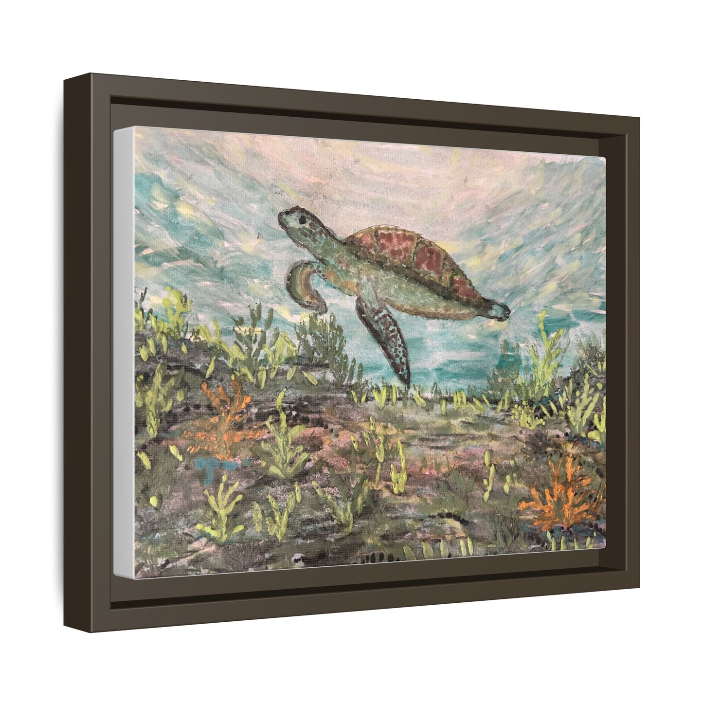 Sea Turtle Matte Canvas, Framed (Multi-color)