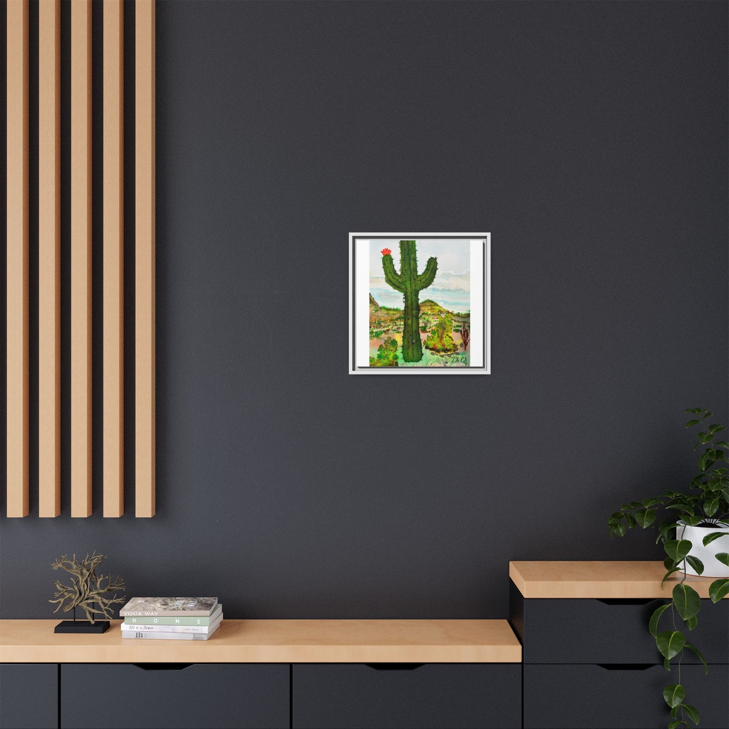 Framed Cactus Canvas Print — Desert Watercolor Wall Art
