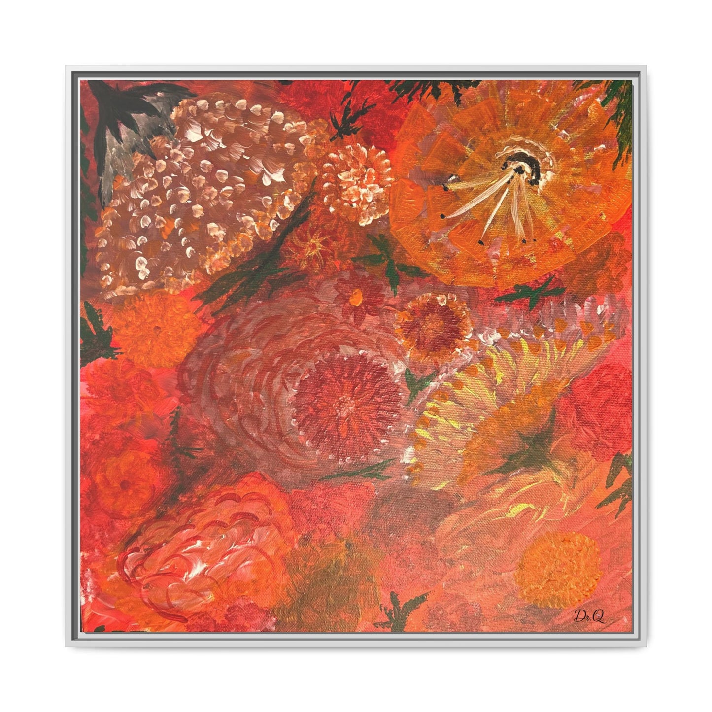 "Floral Burst" Abstract Red Floral Matte Canvas Framed Wall Art