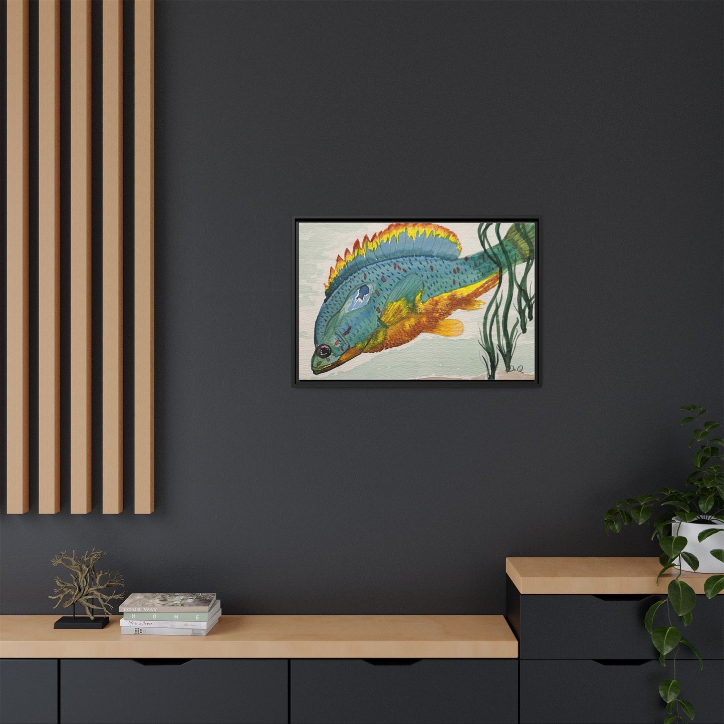 Texas Spotted Sunfish Watercolor Wall Art - Framed Matte Canvas
