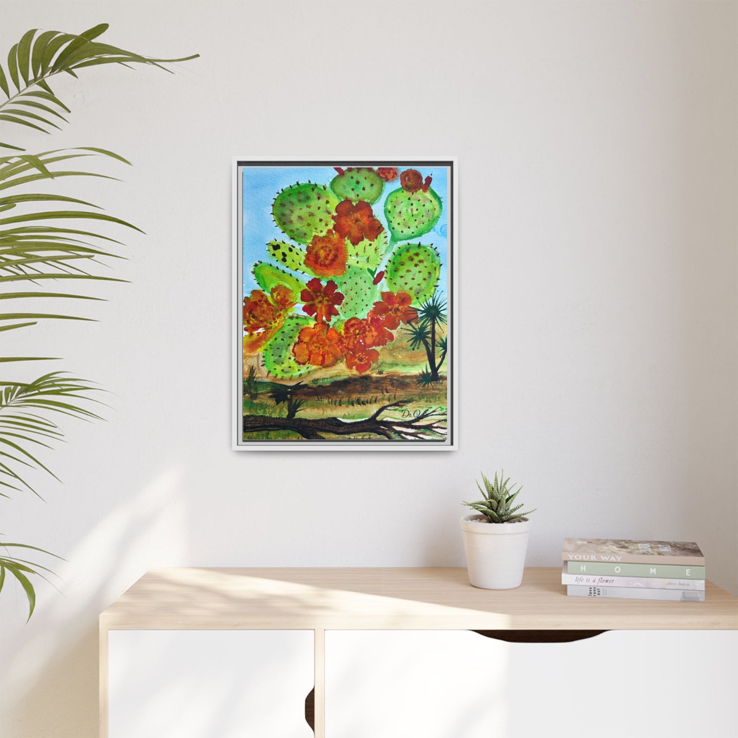 Prickly Pear Cactus Framed Canvas Print — Vertical Botanical Wall Art