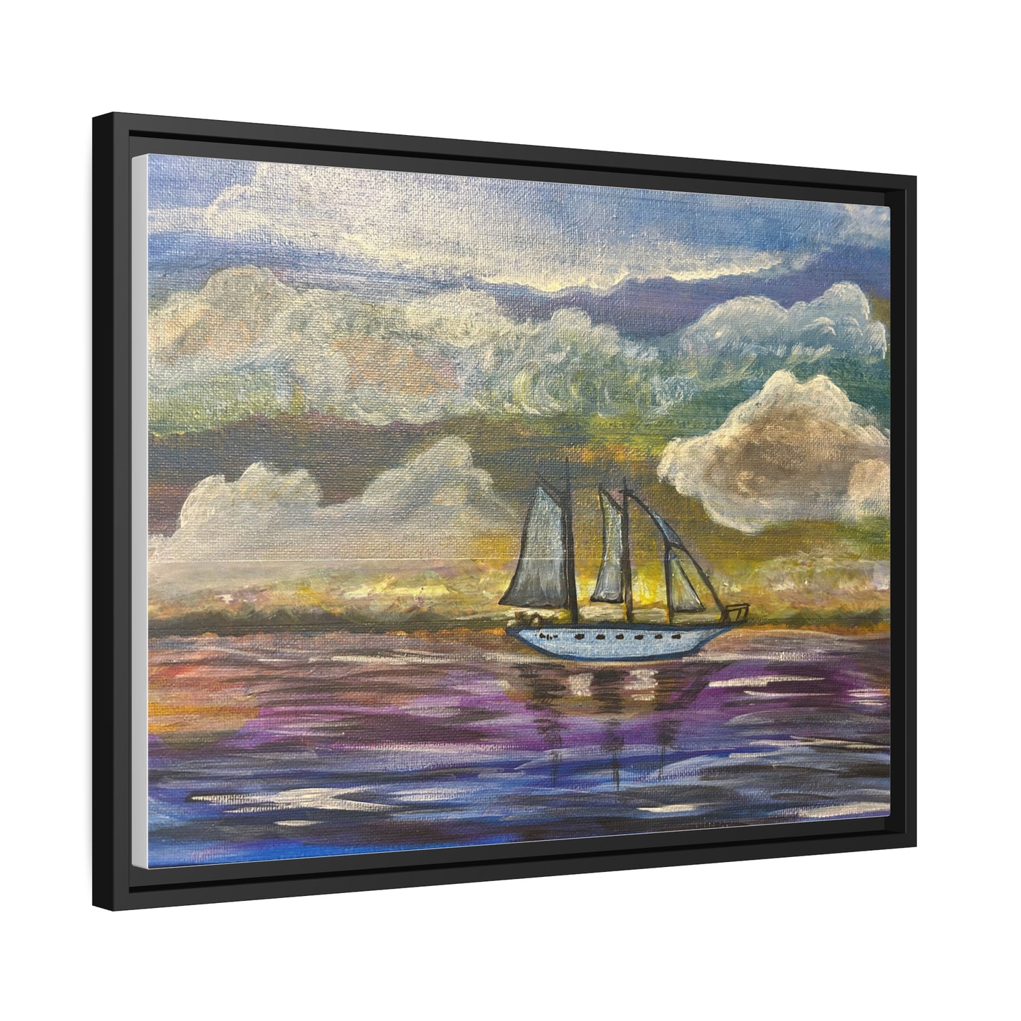 Dark Storm Sailboat Matte Canvas, Black Frame