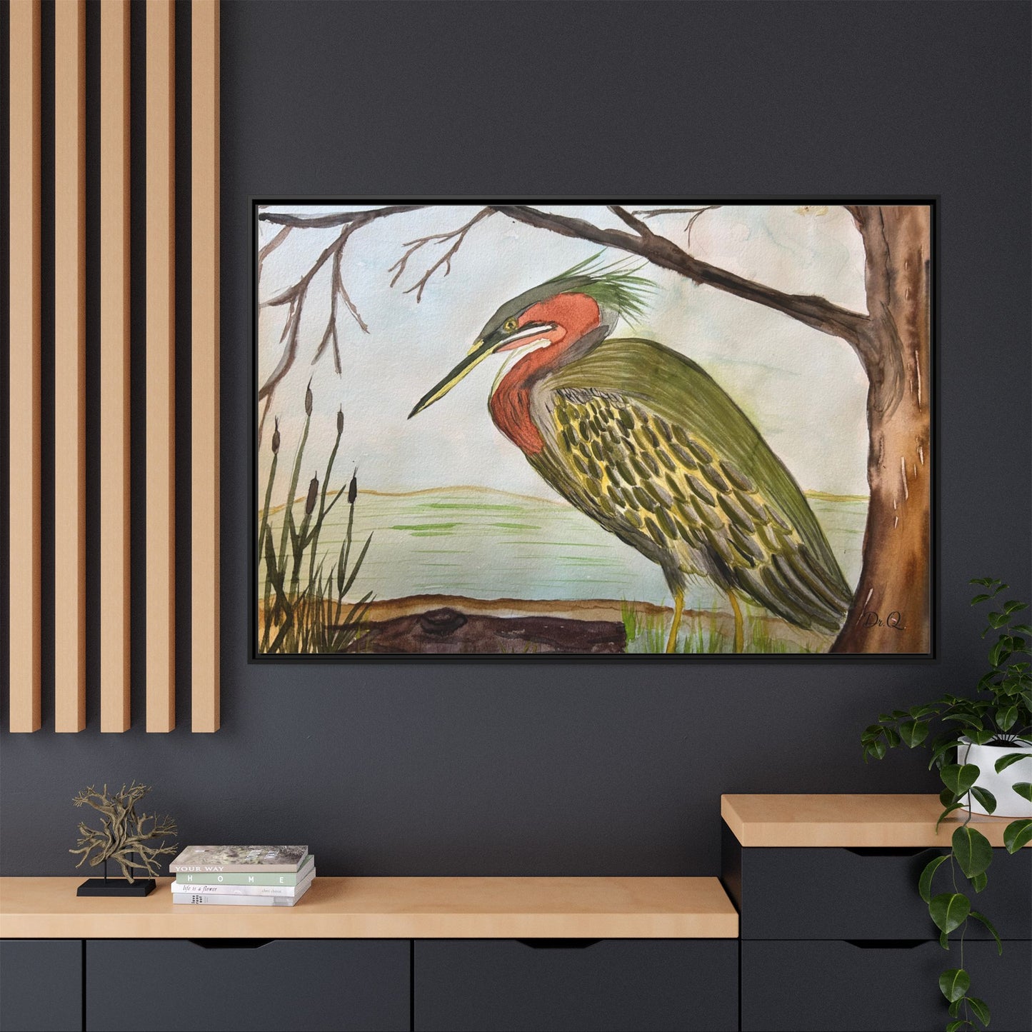 Green Heron Wetlands Print on Canvas
