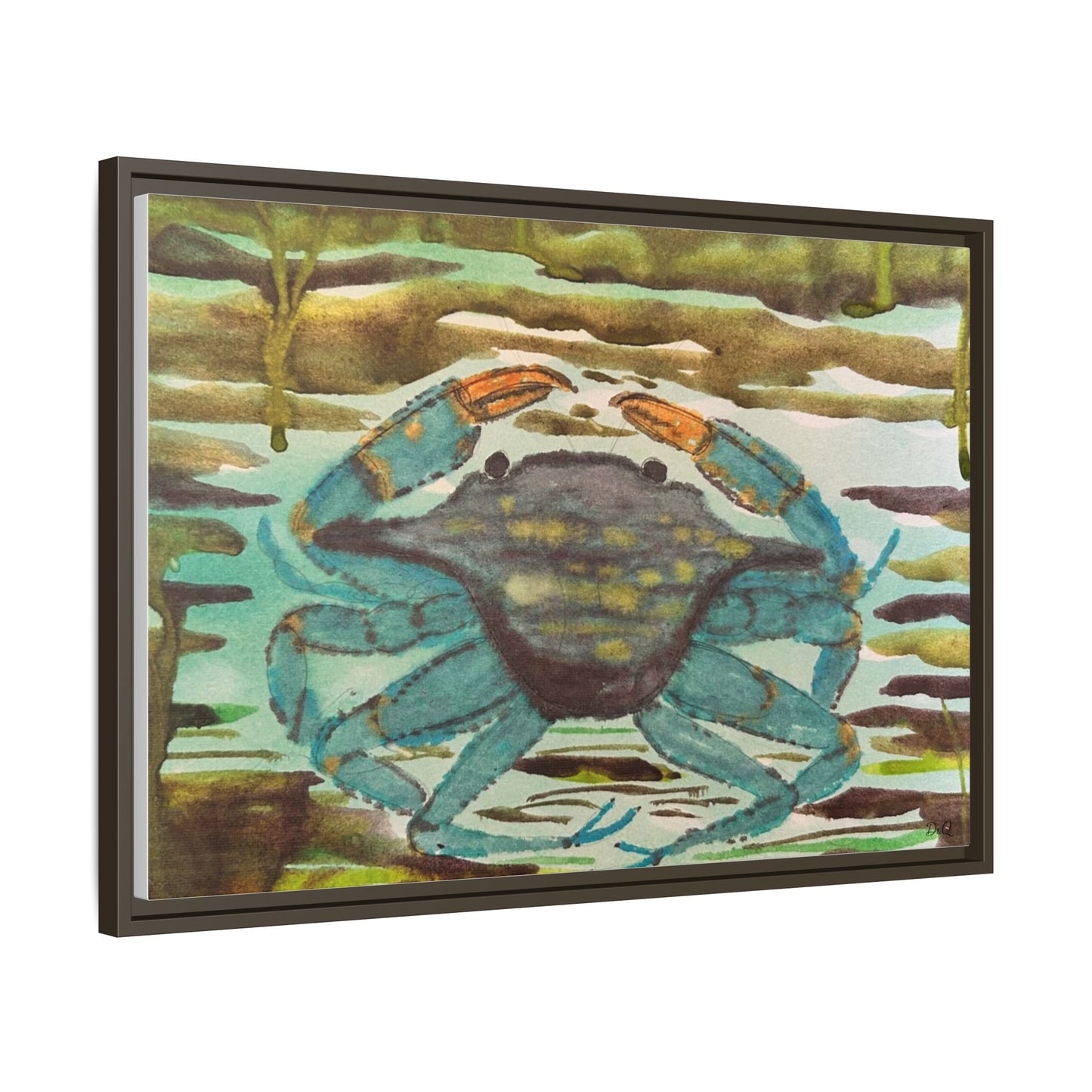 Blue Crab Coastal Art Print — Matte Framed Canvas