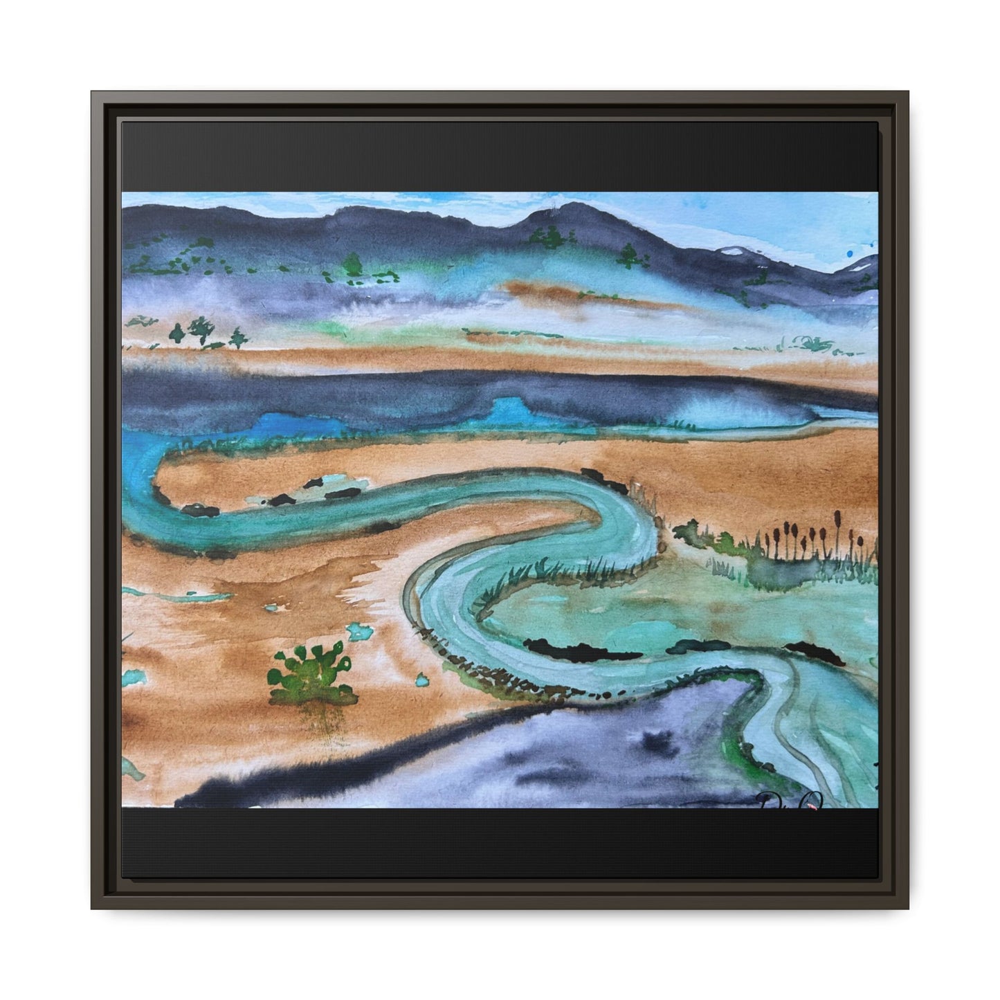 Winding River by Dr. Q - Framed Matte Canvas Watercolor Wall Art