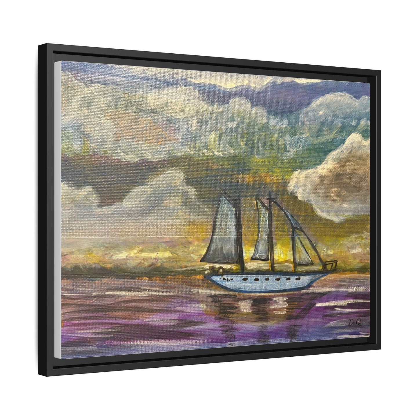 Framed Matte Canvas Sailboat Painting — Serene Seascape Wall Art