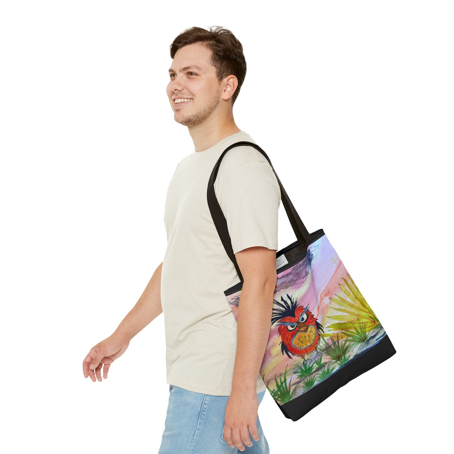 Mad Little Bird Art Tote Bag, Beach, Gift for Bird Lovers