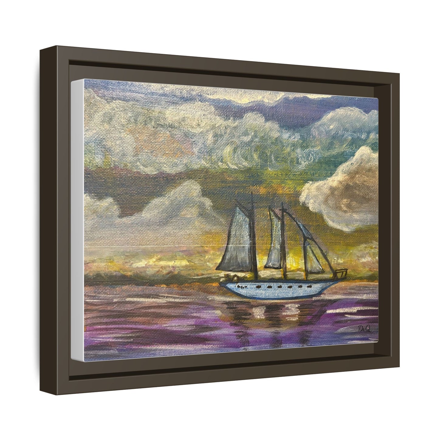Framed Matte Canvas Sailboat Painting — Serene Seascape Wall Art