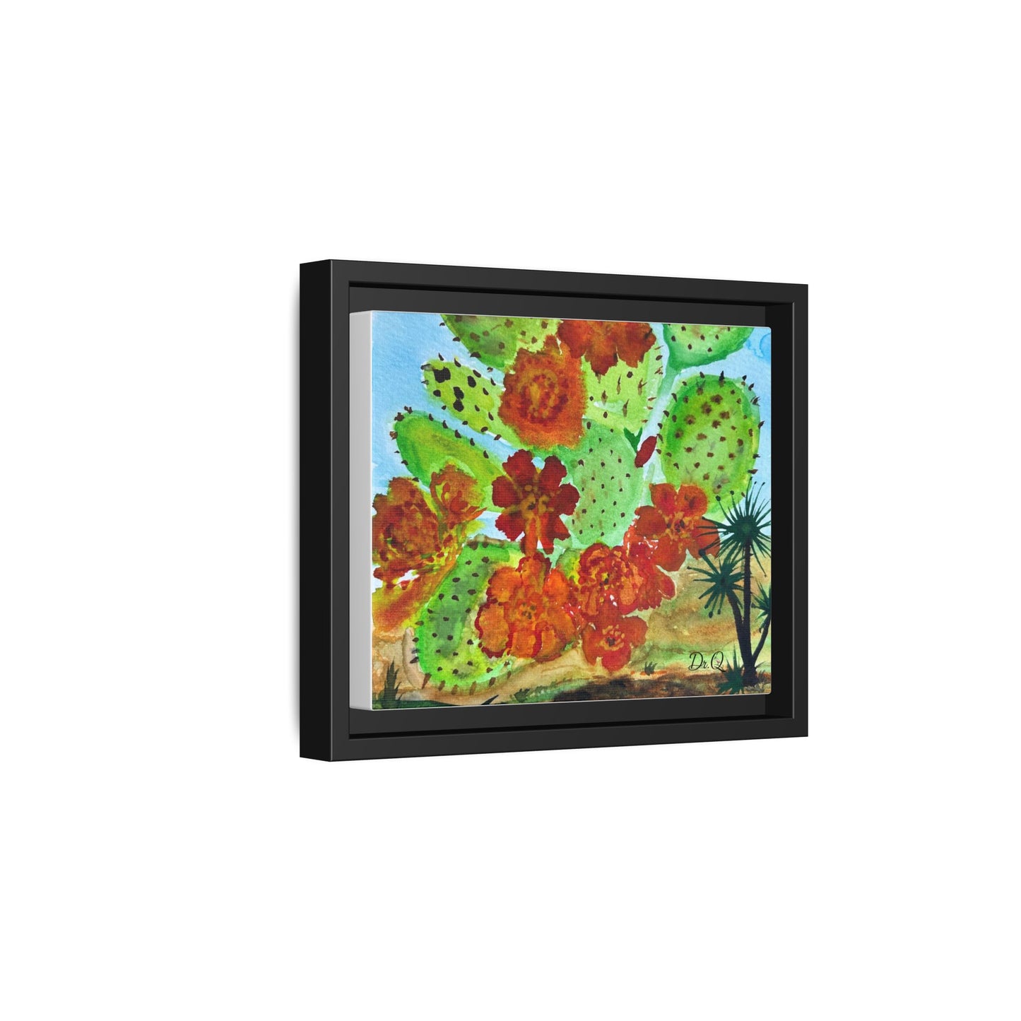 Prickly Pear Cactus Framed Canvas Print — Vertical Botanical Wall Art