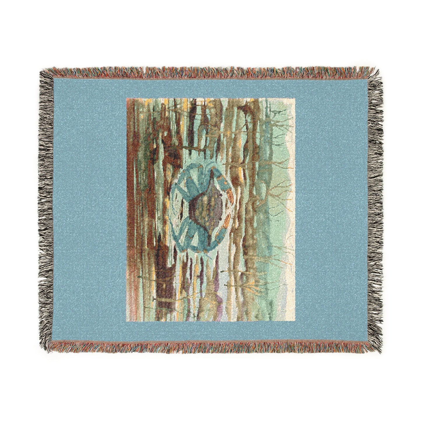 Blue Crab Coastal Woven Blanket — Boho Sea Life Throw with Nautical Sea Design