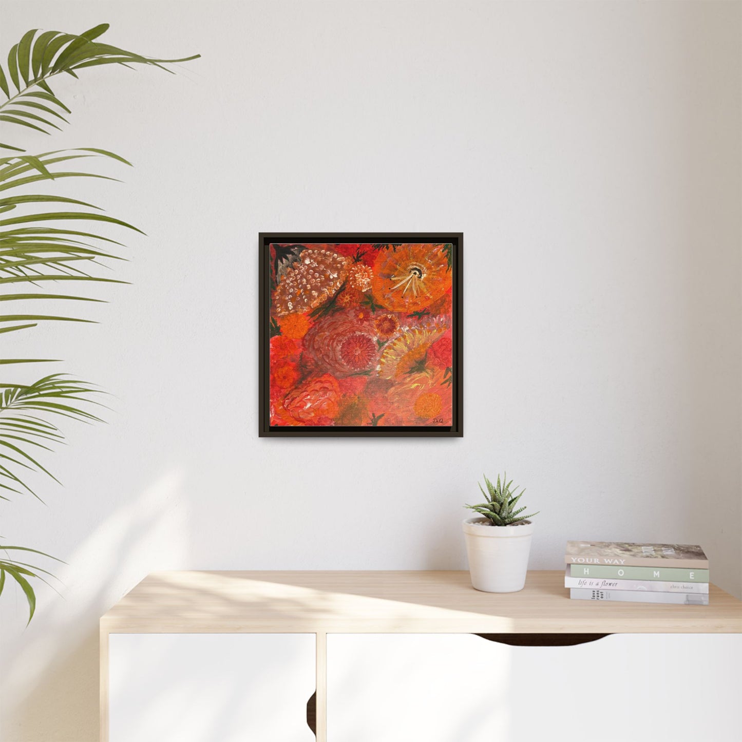 "Floral Burst" Abstract Red Floral Matte Canvas Framed Wall Art
