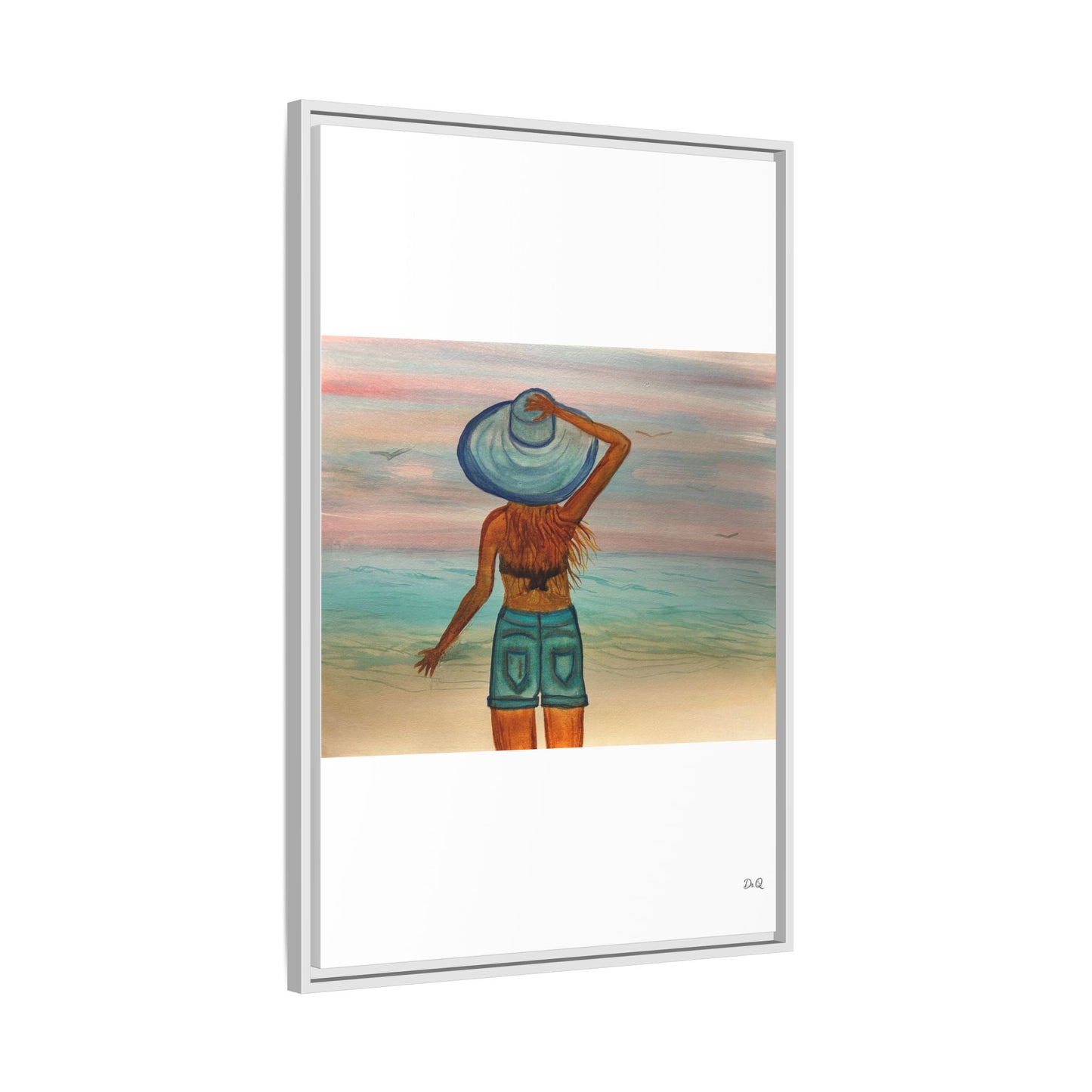 " My Sweet Girl" at the Beach Vibes Framed Canvas Art - Summer Sunset Decor