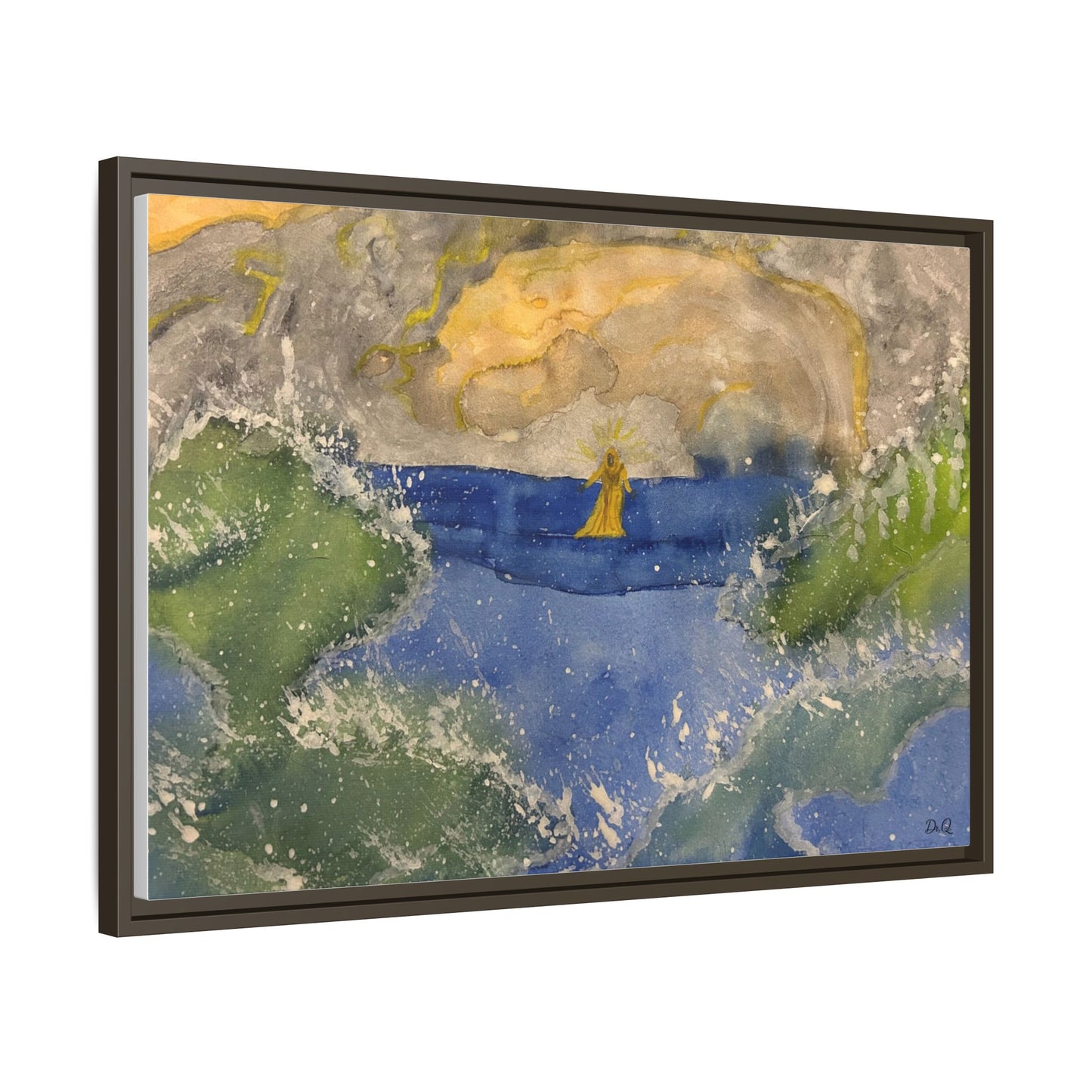 "Faith in the Storm" Framed Matte Canvas Seascape — Golden Sail at Sunset