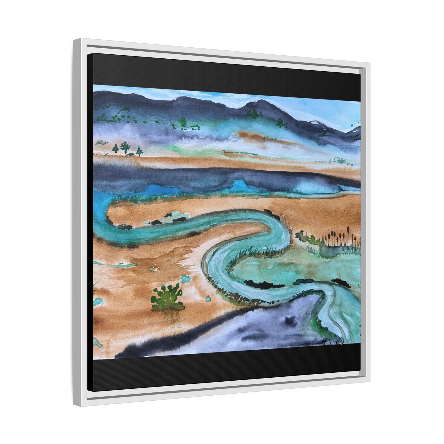 Winding River by Dr. Q - Framed Matte Canvas Watercolor Wall Art