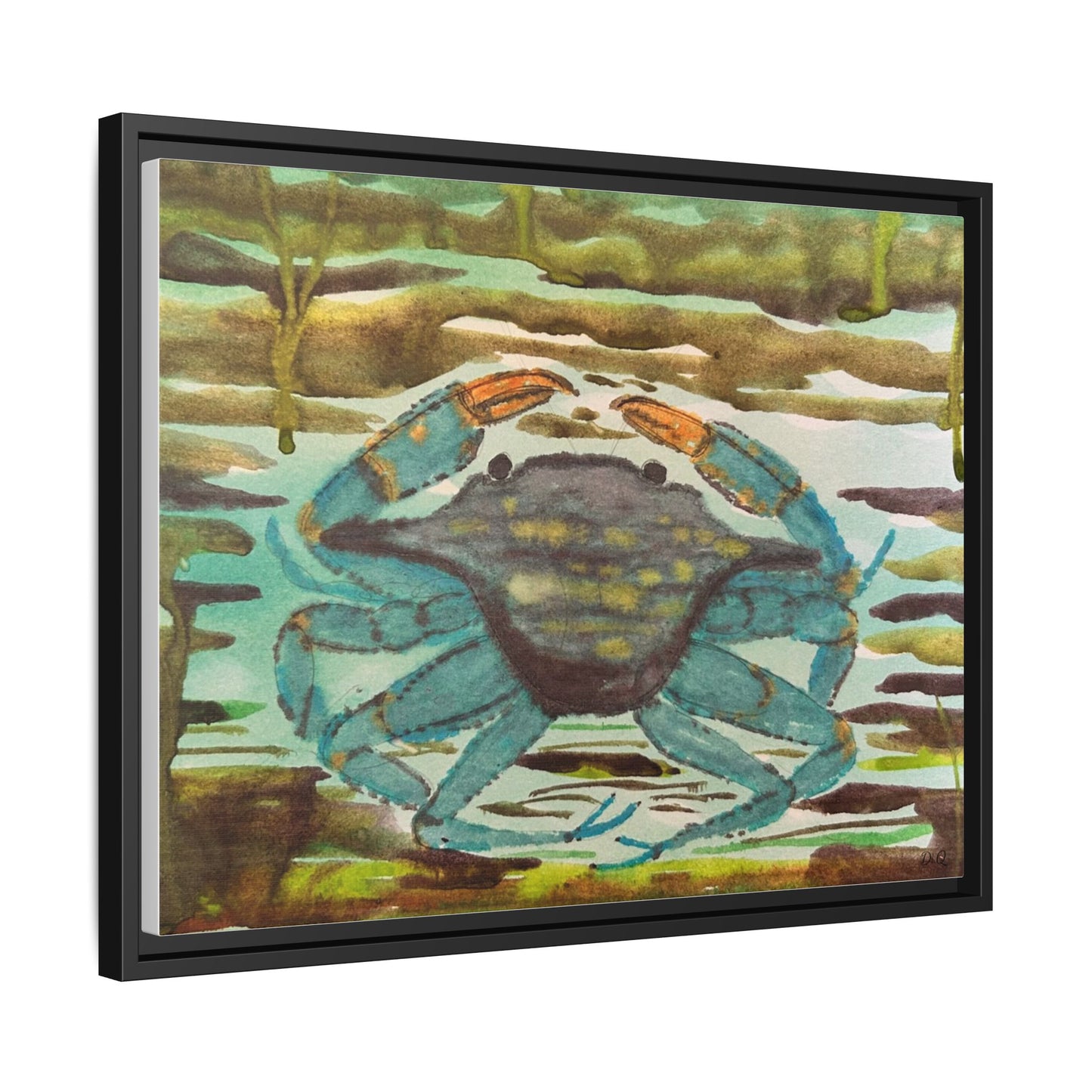 Blue Crab Coastal Art Print — Matte Framed Canvas