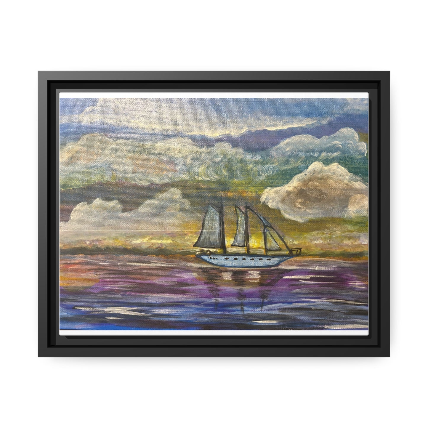 Dark Storm Sailboat Matte Canvas, Black Frame