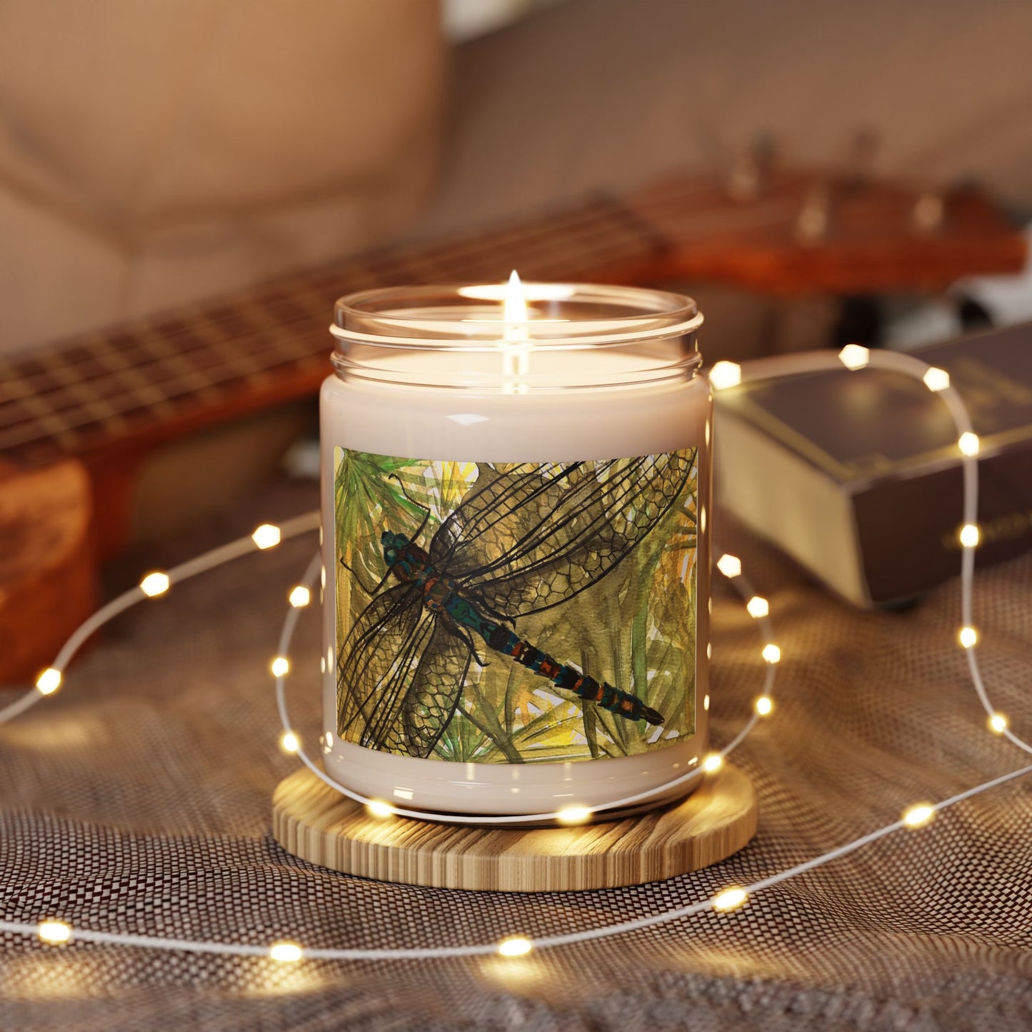 Dragonfly Soy Candle — 9oz Scented Jar Candle with Botanical Art Label