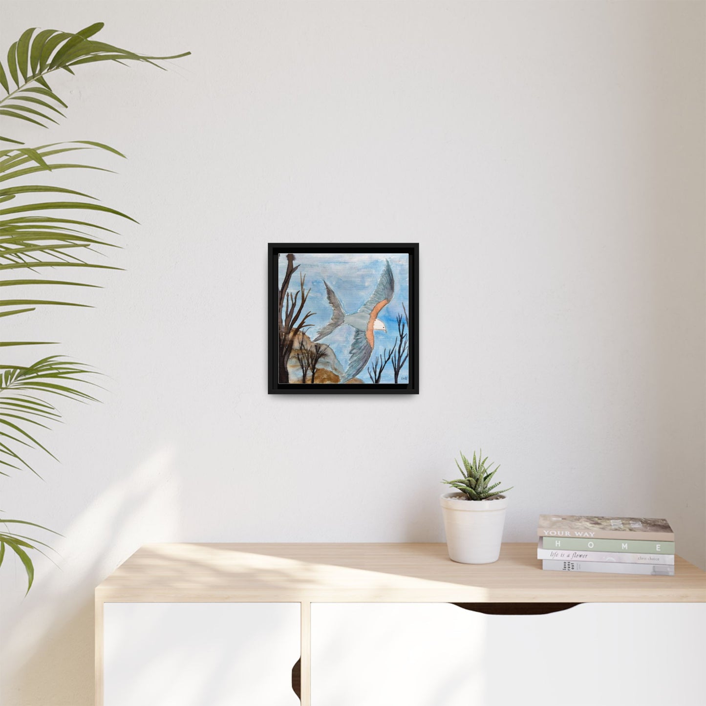 Framed Matte Canvas Wall Art — Soaring Seagull Coastal Print