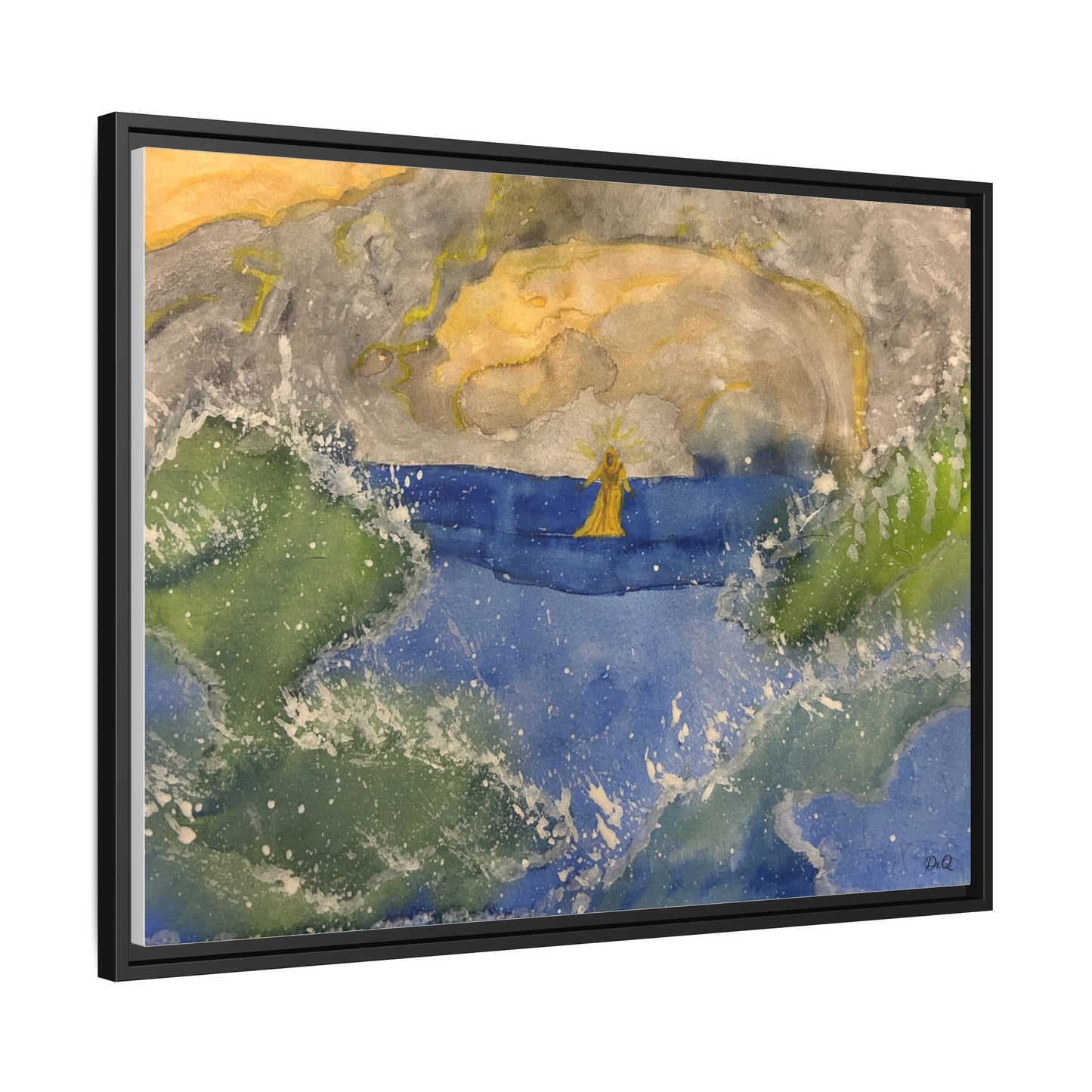 "Faith in the Storm" Framed Matte Canvas Seascape — Golden Sail at Sunset
