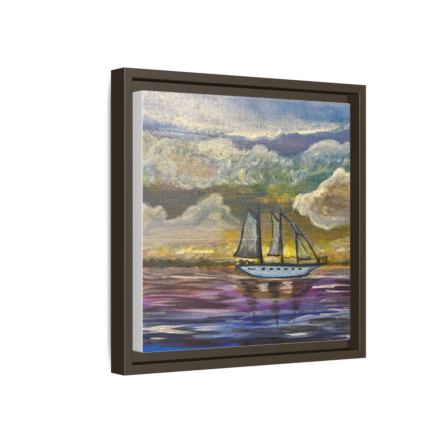 Framed Matte Canvas Sailboat Painting — Serene Seascape Wall Art