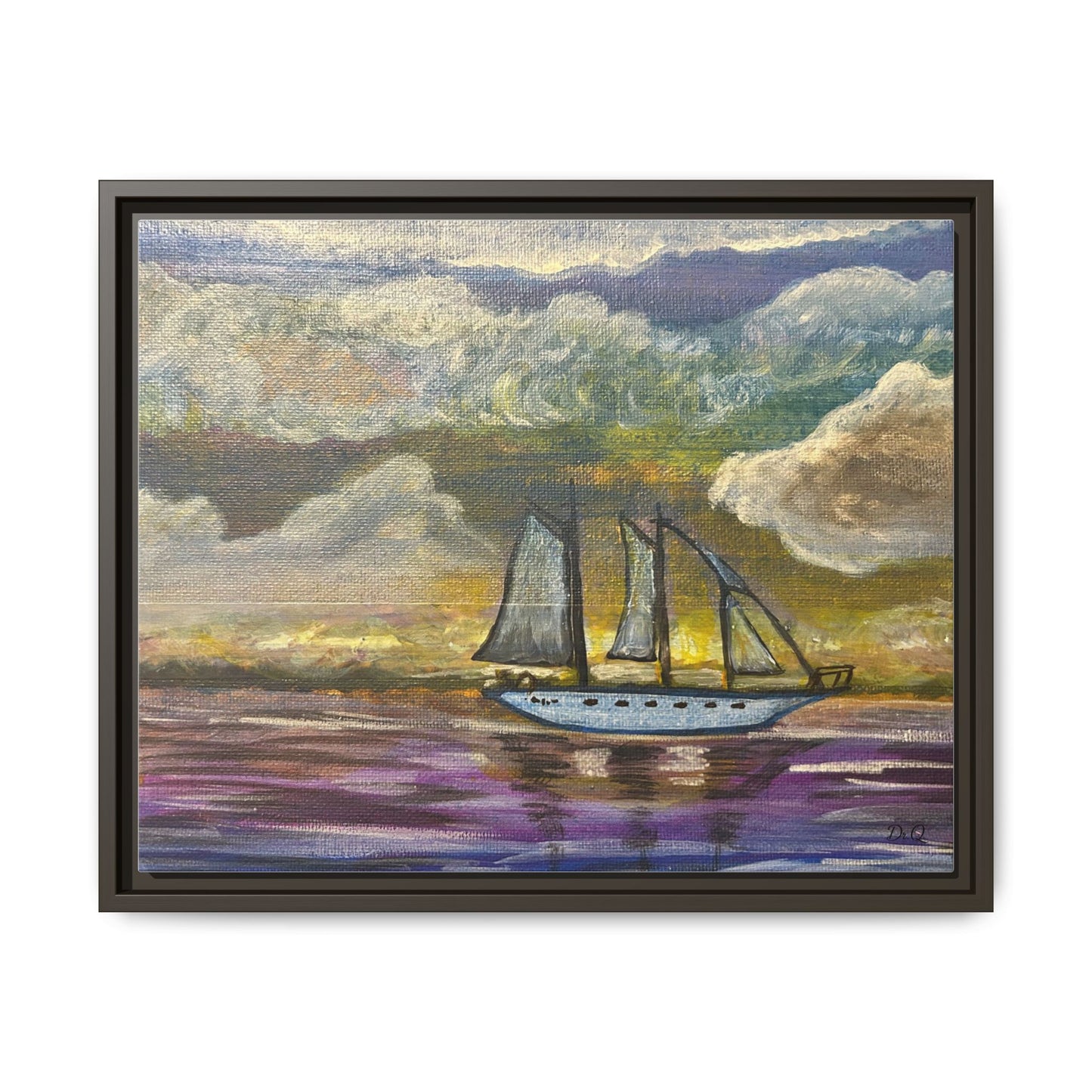 Framed Matte Canvas Sailboat Painting — Serene Seascape Wall Art