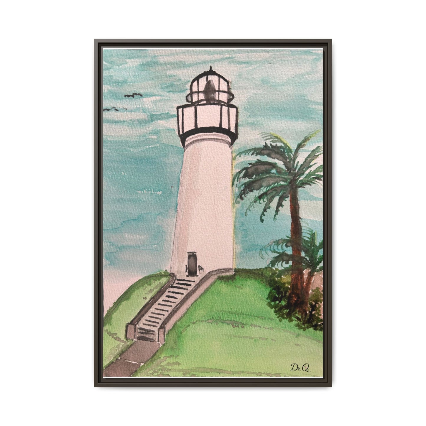 Lighthouse Palm Matte Framed Canvas Print