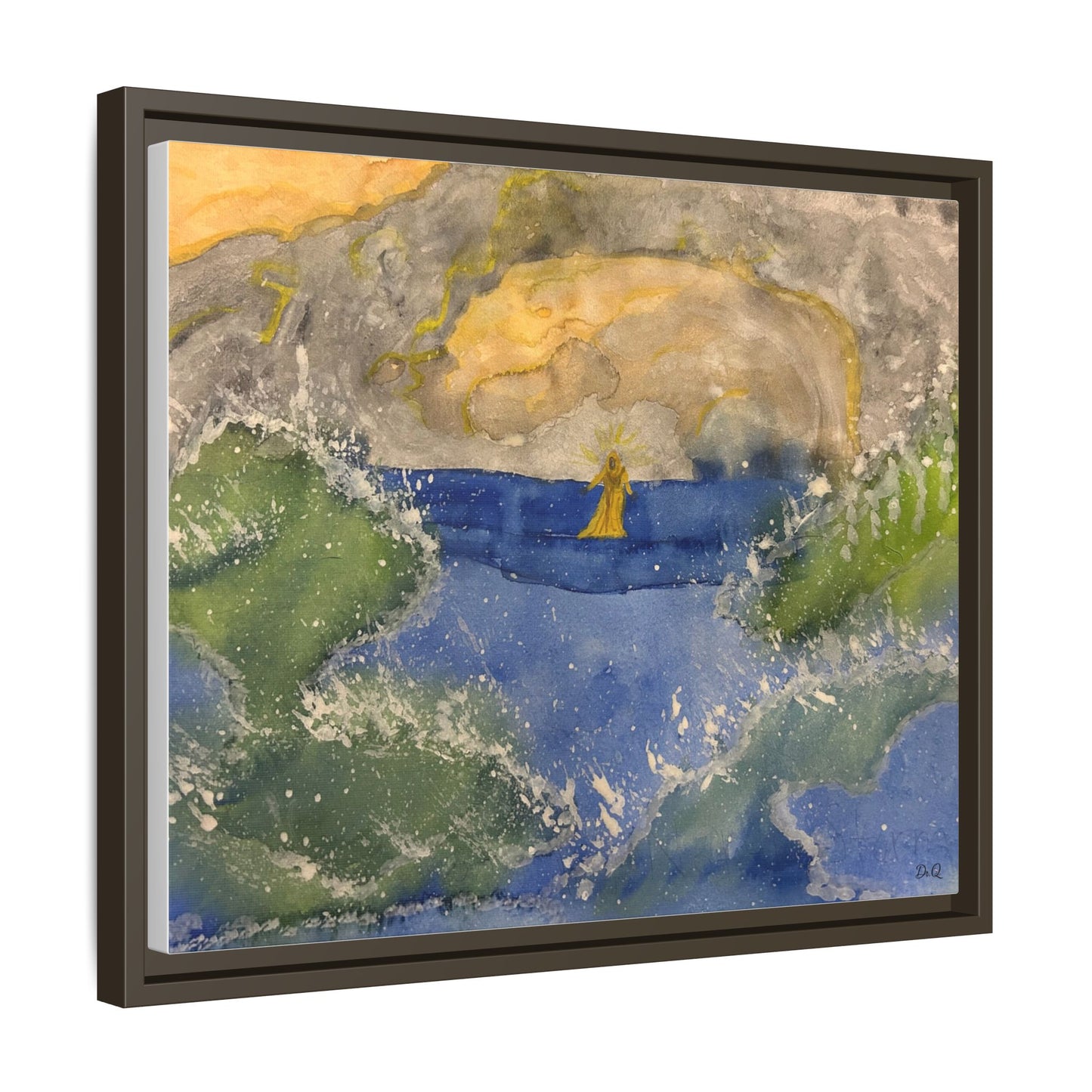 "Faith in the Storm" Framed Matte Canvas Seascape — Golden Sail at Sunset