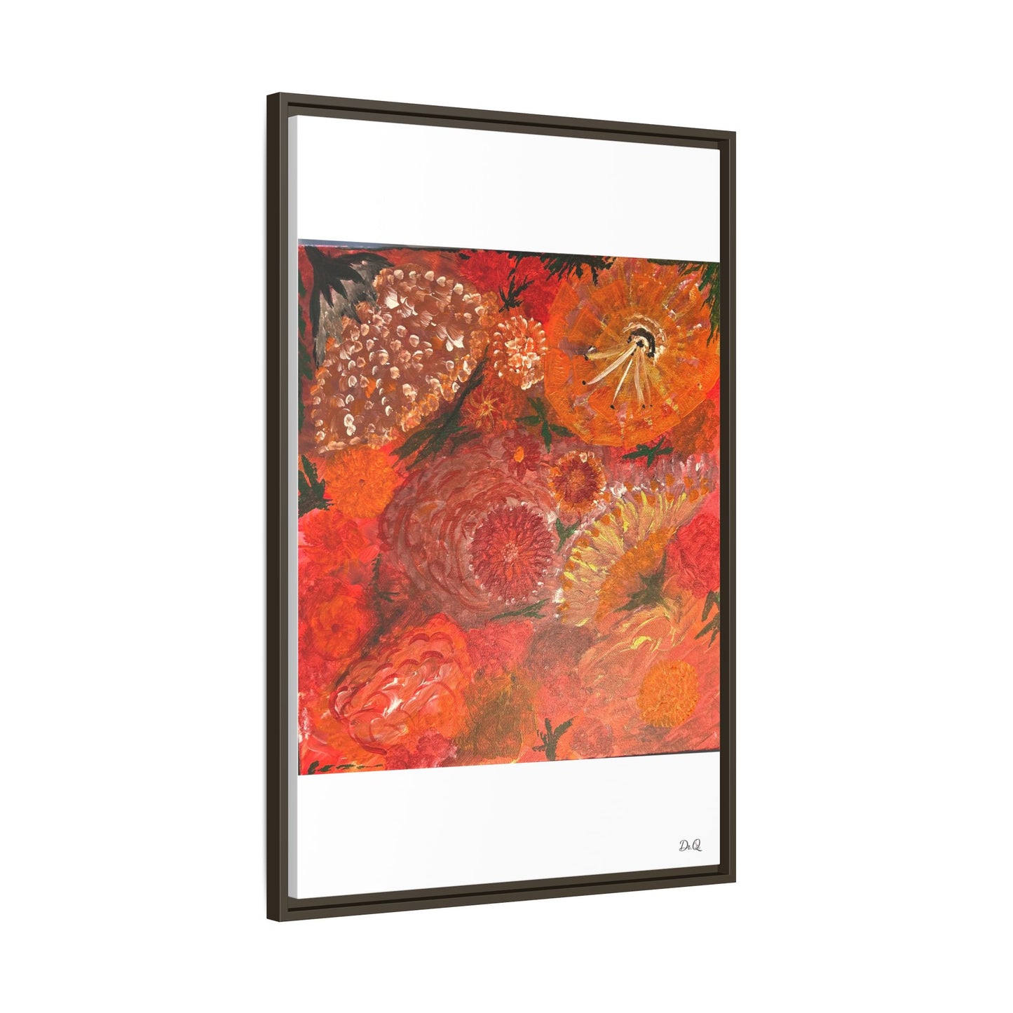 "Floral Burst" Abstract Red Floral Matte Canvas Framed Wall Art