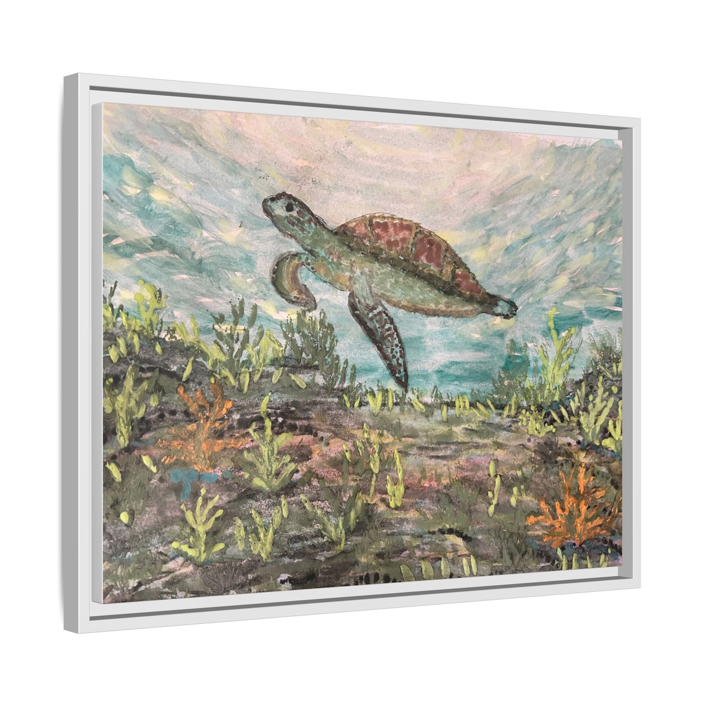 Sea Turtle Matte Canvas, Framed (Multi-color)