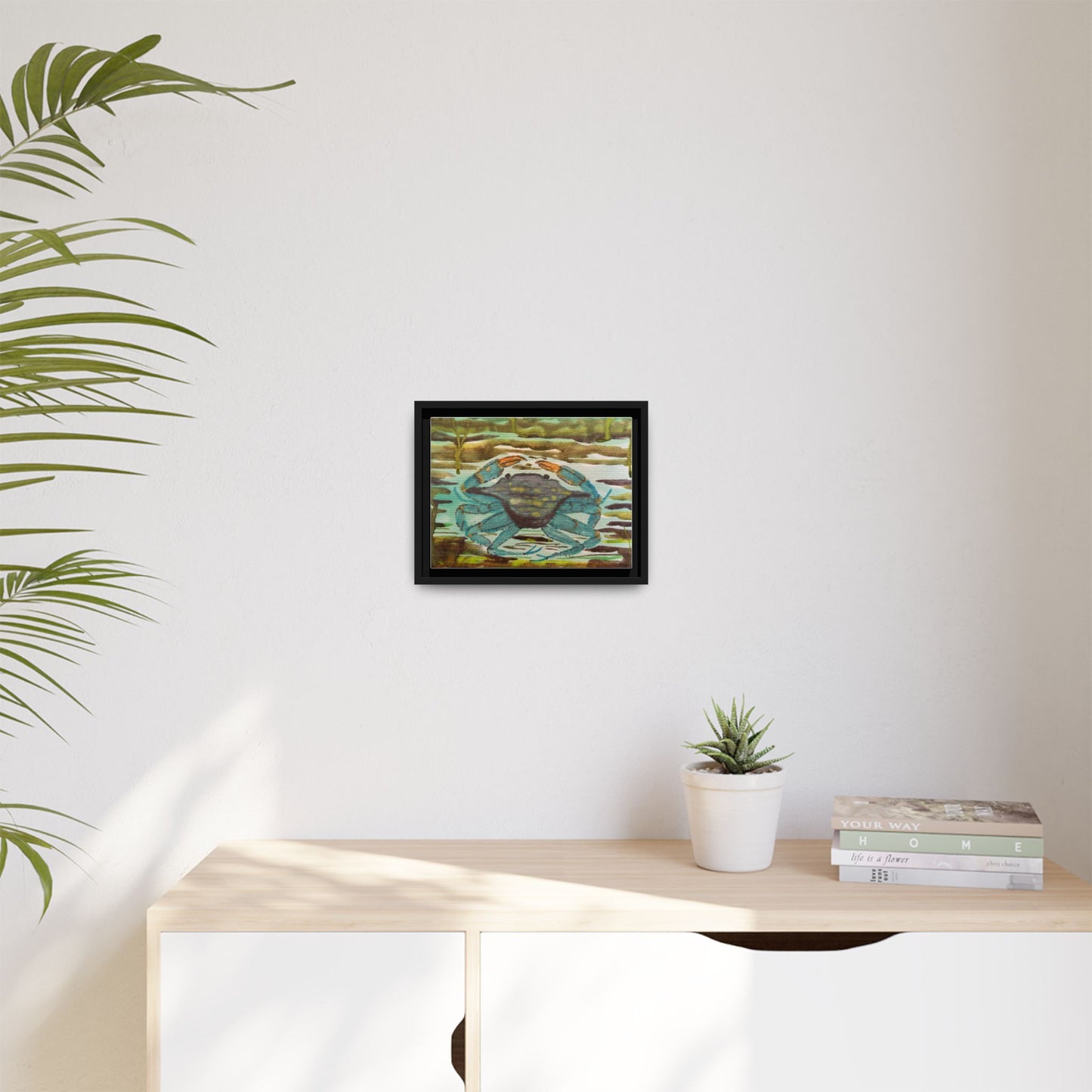 Blue Crab Coastal Art Print — Matte Framed Canvas